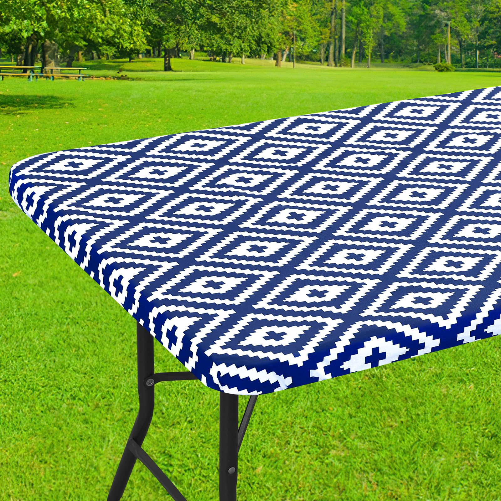 Smiry Rectangle Table Cloth Cover, Waterproof Elastic Fitted Picnic Tablecloth for 6 Foot Tables, Wipeable Flannel Backed Vinyl Tablecloths for Camping, Dining, Outdoor (Beige Wood, 30" x 72")