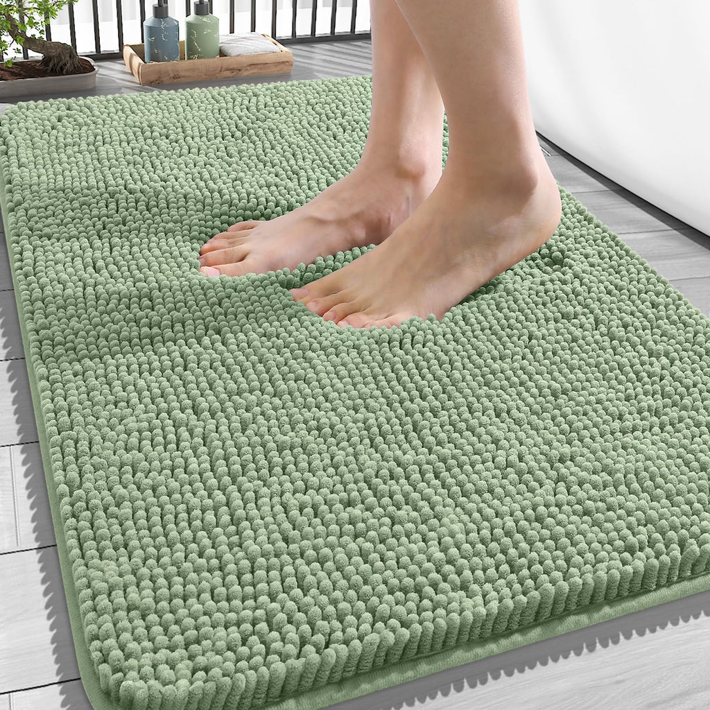 OLANLY Bathroom Rugs 30x20, Extra Soft Absorbent Chenille Bath Rugs, Rubber Backing Quick Dry, Machine Washable Bath Mats for Bathroom Floor, Tub and Shower, Home Decor Accessories, Grey