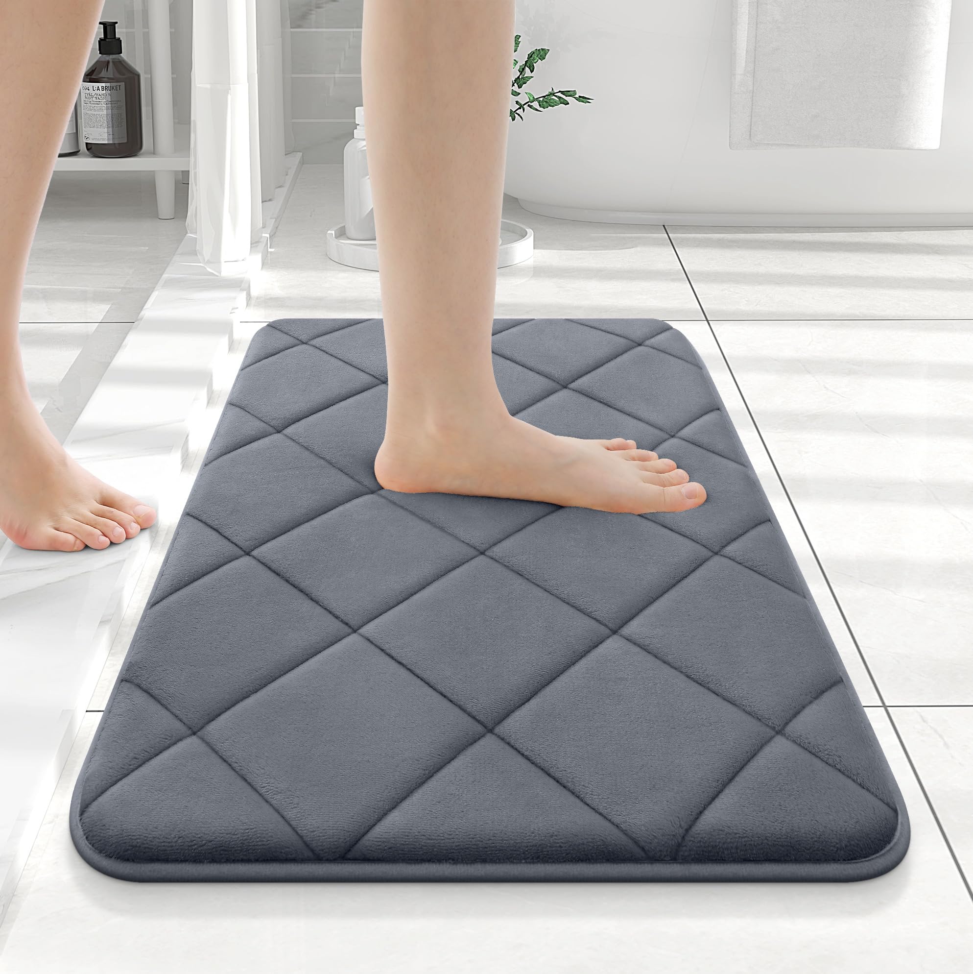 OLANLY Memory Foam Bath Mat 30x20, Ultra Soft and Absorbent Bathroom Rugs, Machine Washable, Comfortable Bath Carpet for Bathroom Floor, Tub and Shower, Black