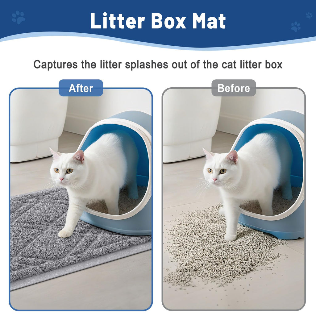 Smiry Cat Litter Box Mat 30x17, Non-Slip Water Resistant Litter Trapping Mat, Easy Clean Less Waste and Urine-Locking Cat Carpet for Indoor, Grey