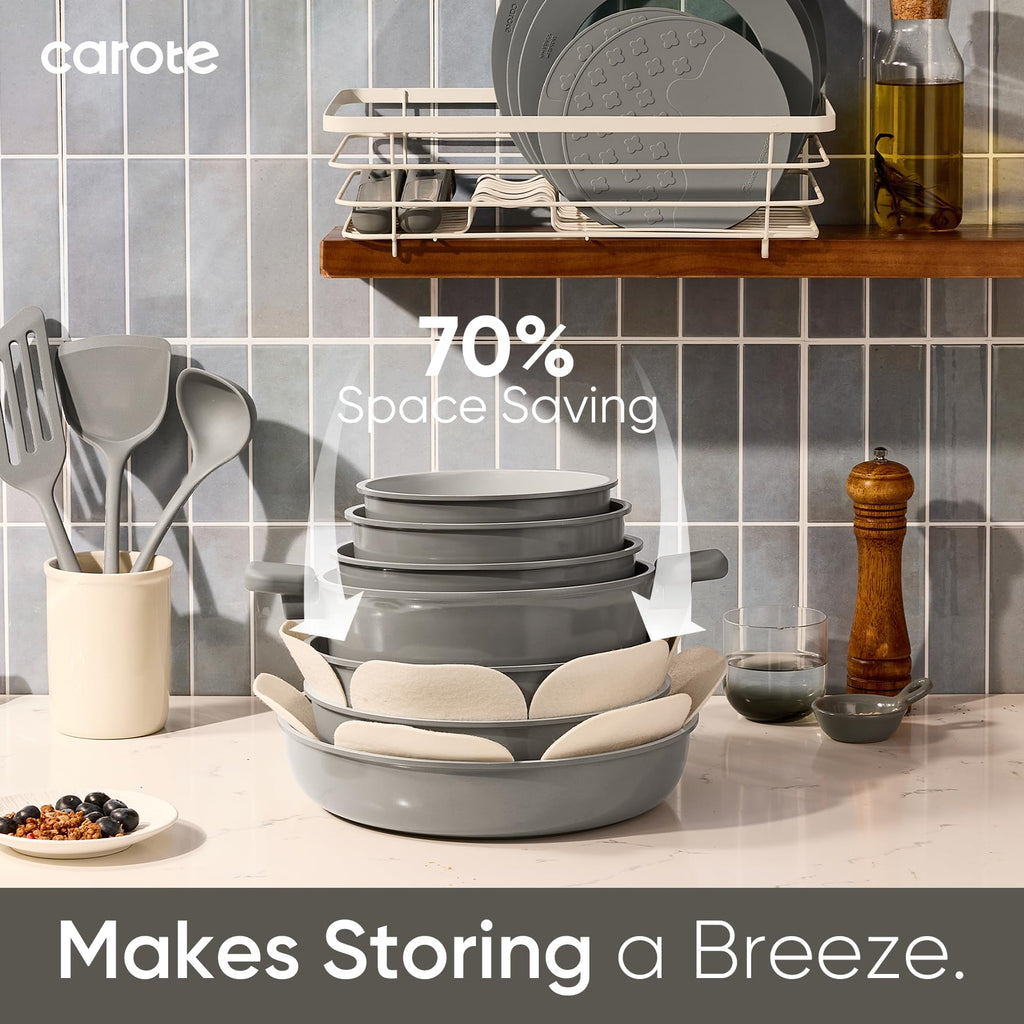 CAROTE 27pcs Ceramic Cookware Set Nonstick, Pots and Pans Set Non Stick, Non Toxic Cookware Detachable Handles, Dishwasher/Oven Safe, RV/Camping Cookware, Pan and Pot with Kitchen Utensils, Navy Blue