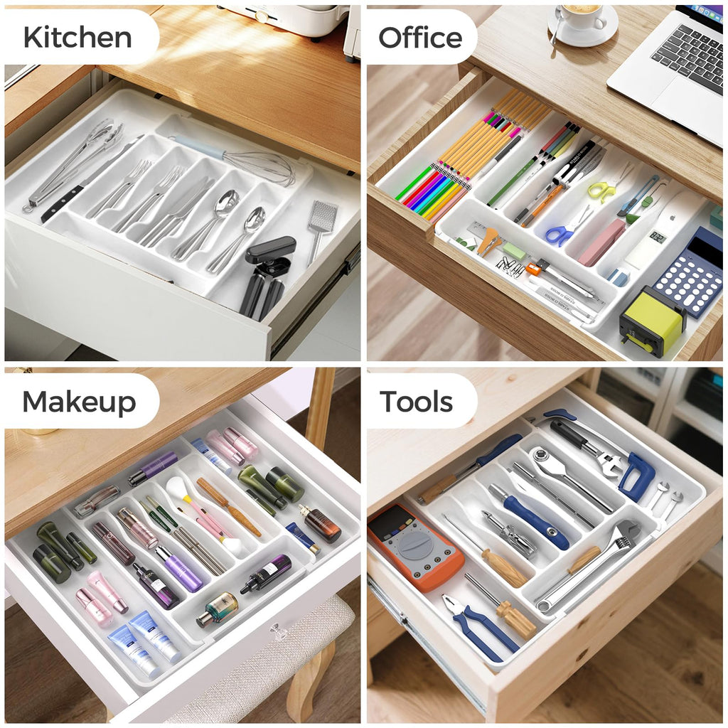 Extra Large Expandable Silverware Organizer, BPA-Free Food-Safe Cutlery Flatware Organizer, Kitchen Utensil Drawer Organizer, Adjustable Silverware Holder for Spoons Forks Knives, Black