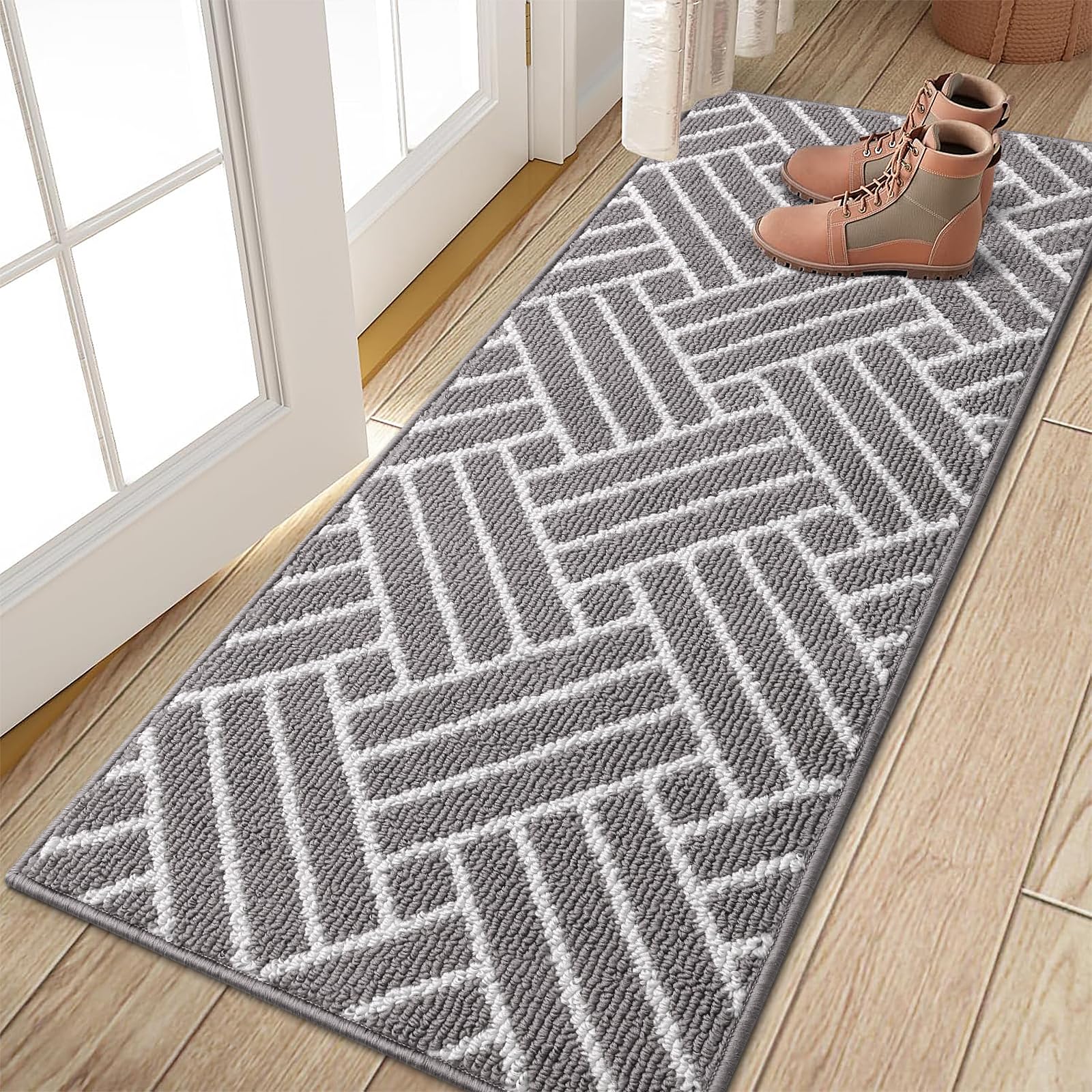 OLANLY Indoor Door Mat, 32x20 Inch, Dirt Resistant and Absorbent, Non-Slip Rubber Backing Floor Mats, Easy Clean Low-Profile Doormat for Entryway, Front Door, and Inside Entrance, Grey