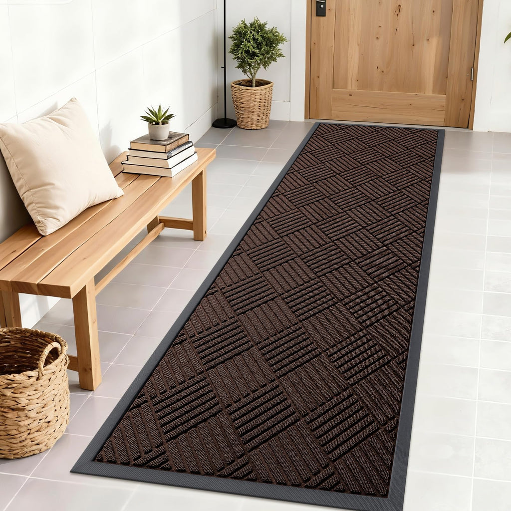 OLANLY Front Door Mat Outside Entrance 29.5x17, Absorbent, Heavy Duty Sturdy Natural Rubber Doormat Indoor Outdoor, Stain and Fade Resistant, Non-Slip Low Profile Floor Mat for Entryway, Grey Diamond