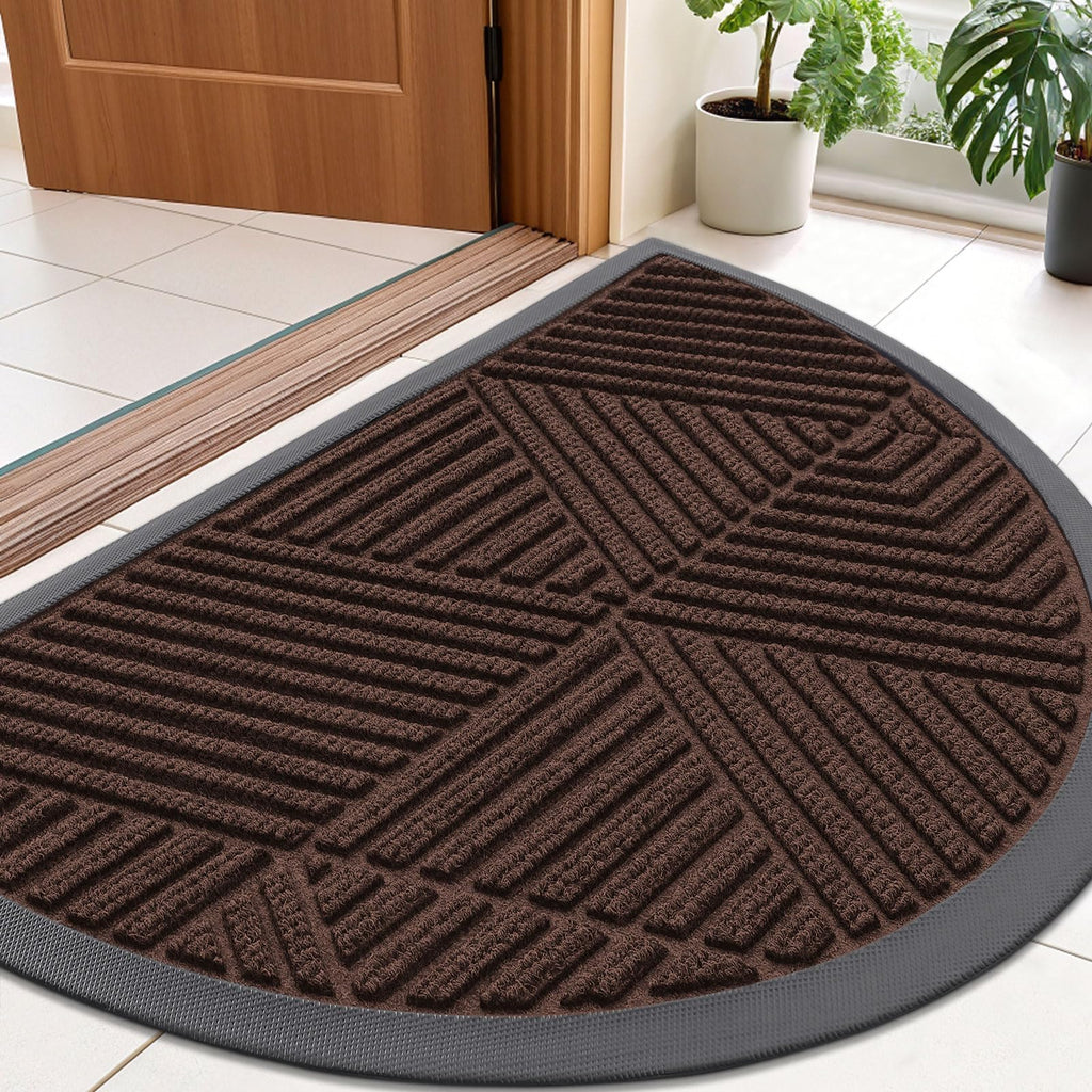 Smiry Front Door Mat Outside Entrance, Heavy Duty Sturdy Natural Rubber Doormat, Trap Dirt and Moisture, Easy Clean Low Profile Mats for Indoor Outdoor Entry, Irregular Triangle (29.5x17, Black)