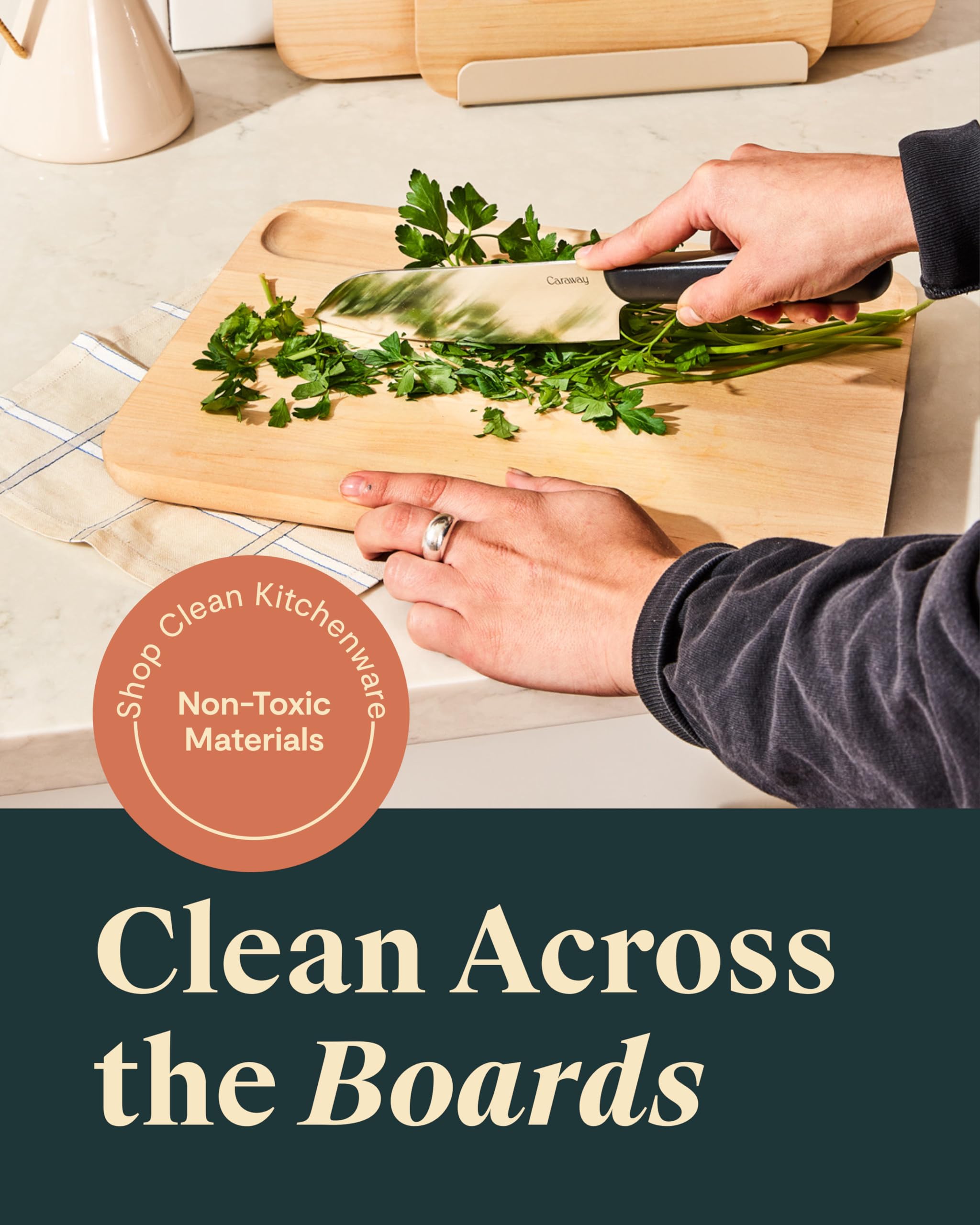 Caraway 4-Piece Double Sided Wood Cutting Board Set - Made From FSC-Certified Birch Wood - Mineral Oil & Wax Finish - 3 Sizes - Small, Medium, & Large - Storage Organizers Included