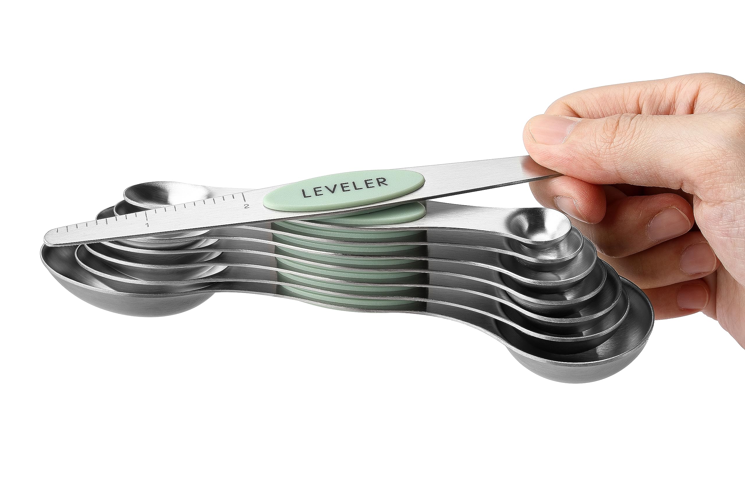 Spring Chef Stainless Steel Magnetic Measuring Spoons Set with Strong N45 Magnets, Heavy Duty Metal Kitchen Gadgets for Baking & Cooking, Fits in Most Kitchen Spice Jars, Set of 8 with Leveler, Black