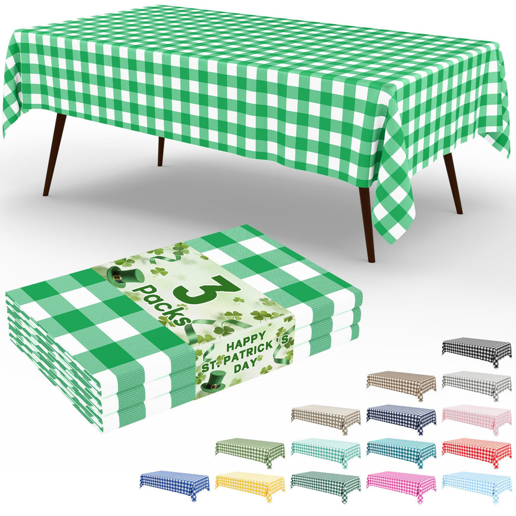 Smiry 3 Pack Red Gingham Disposable Tablecloths - 54" x 108" Heavy Duty Plastic Table Cloth, Waterproof Buffalo Plaid Table Covers for Picnic, Banquets, Outdoor Parties