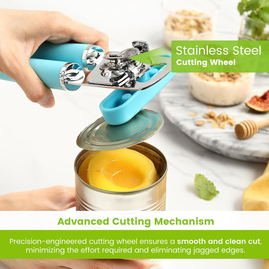 Spring Chef Stainless Steel Can Opener - Manual with Soft Grip Handles, Easy Turn, Heavy Duty Hand Can Openers for Seniors with Smooth Edge - Magnetic Lid Remover - Black