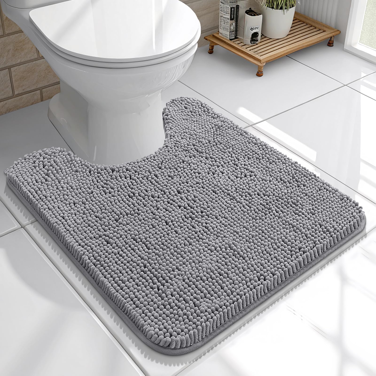 OLANLY Bathroom Rugs 30x20, Extra Soft Absorbent Chenille Bath Rugs, Rubber Backing Quick Dry, Machine Washable Bath Mats for Bathroom Floor, Tub and Shower, Home Decor Accessories, Grey
