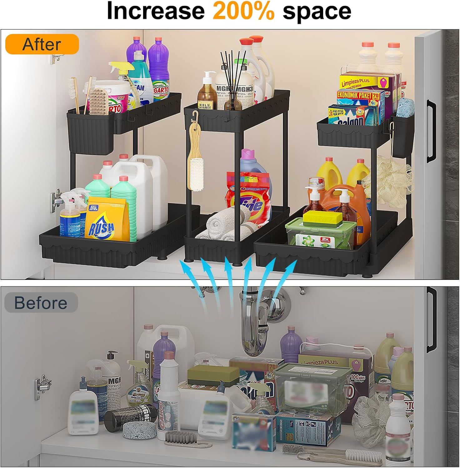 2 Pack Under Sink Organizer, 3 Pack Under Sink Organizers and Storage L-Shaped