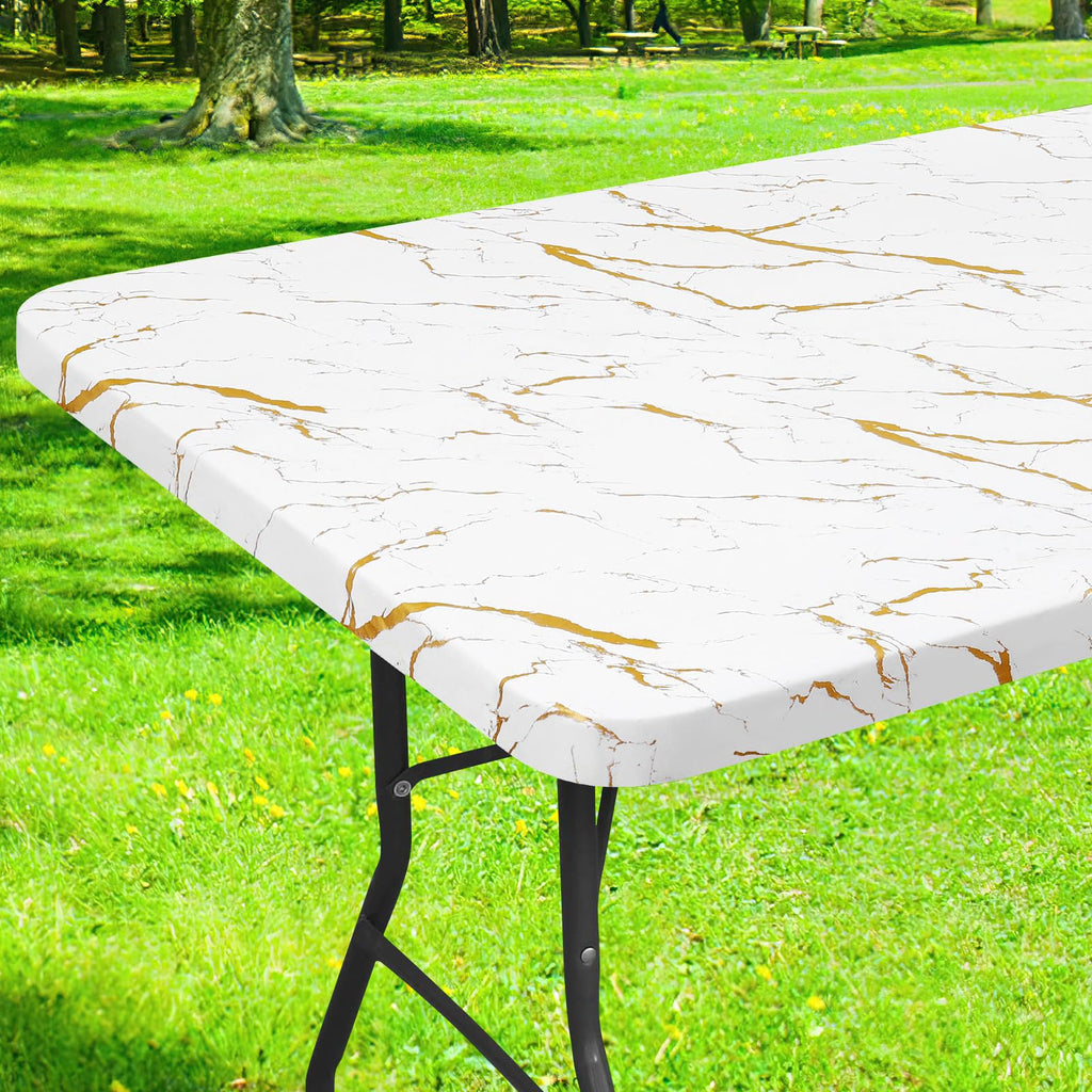 Smiry Rectangle Table Cloth Cover, Waterproof Elastic Fitted Picnic Tablecloth for 6 Foot Tables, Wipeable Flannel Backed Vinyl Tablecloths for Camping, Dining, Outdoor (Beige Wood, 30" x 72")