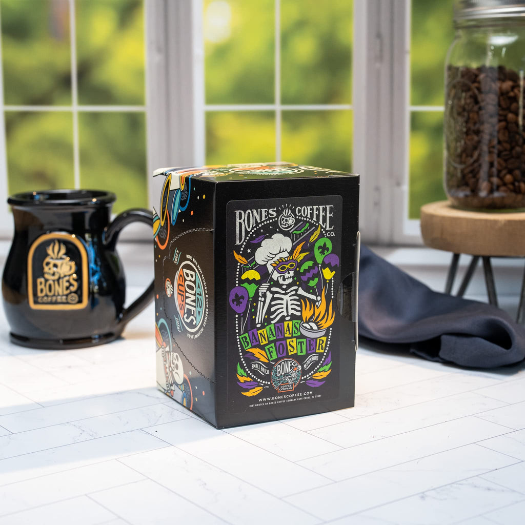 Bones Coffee Company Flavored Coffee Bones Cups Highland Grog Butterscotch Caramel | 12ct Single-Serve Coffee Pods Compatible with Keurig 1.0 & 2.0 Keurig Coffee Maker