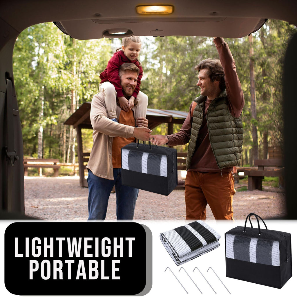 OLANLY Outdoor Rug 5x8 ft Waterproof, Reversible Outdoor Plastic Straw Rug, RV Mat, Indoor Outdoor Carpet Clearance for Patio, Camping, Balcony, Deck, Backyard, Grey & White