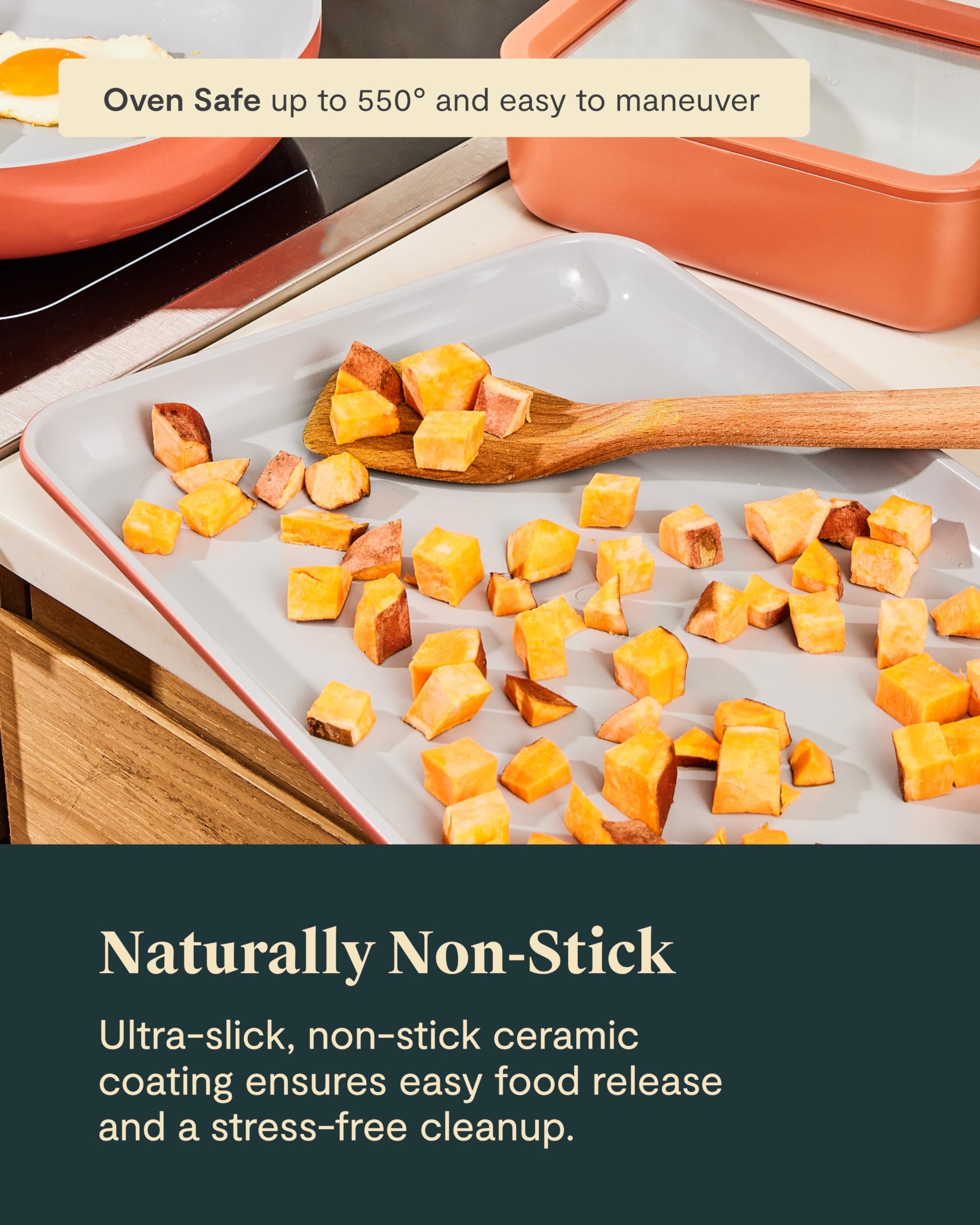 Caraway Non-Stick Ceramic Medium Baking Sheet Duo - Naturally Slick Ceramic Coating - Non-Toxic, PTFE & PFOA Free - Perfect for Baking, Roasting, and More - Medium (15" x 10") - Cream
