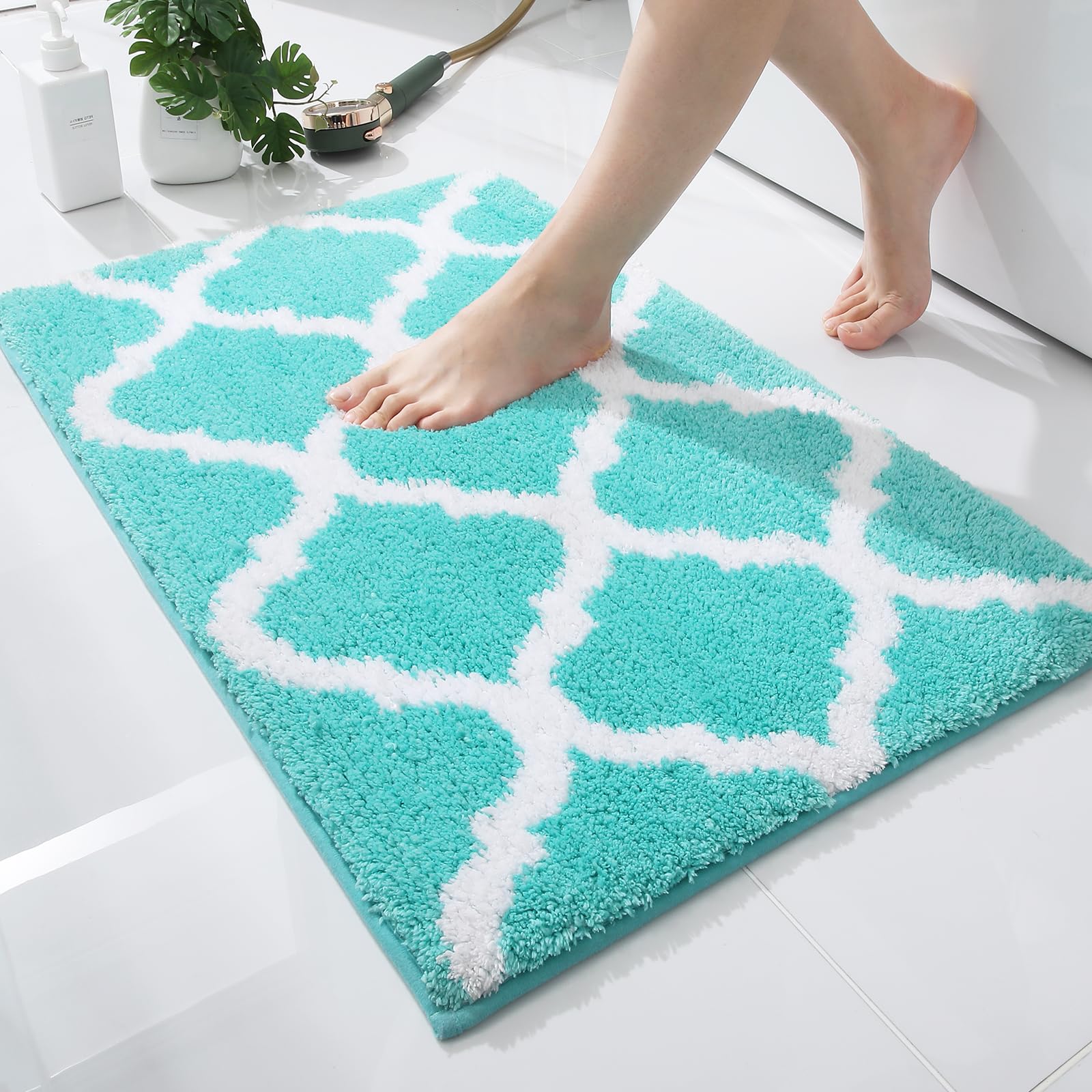 OLANLY Bathroom Rugs 24x16, Soft and Absorbent Microfiber Bath Rugs, Non-Slip Shaggy Shower Carpet, Machine Wash Dry, Bath Mats for Bathroom Floor, Tub and Shower, Grey