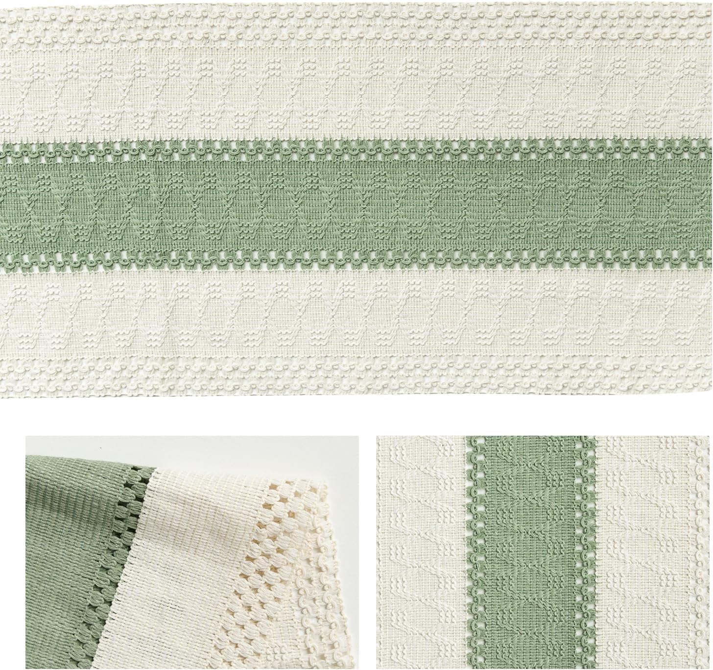 Artoid Mode Light Green Farmhouse Rustic Table Runner, Seasonal Holiday Hollow Kitchen Dining Table Decoration for Home Party Decor 12x72 Inch