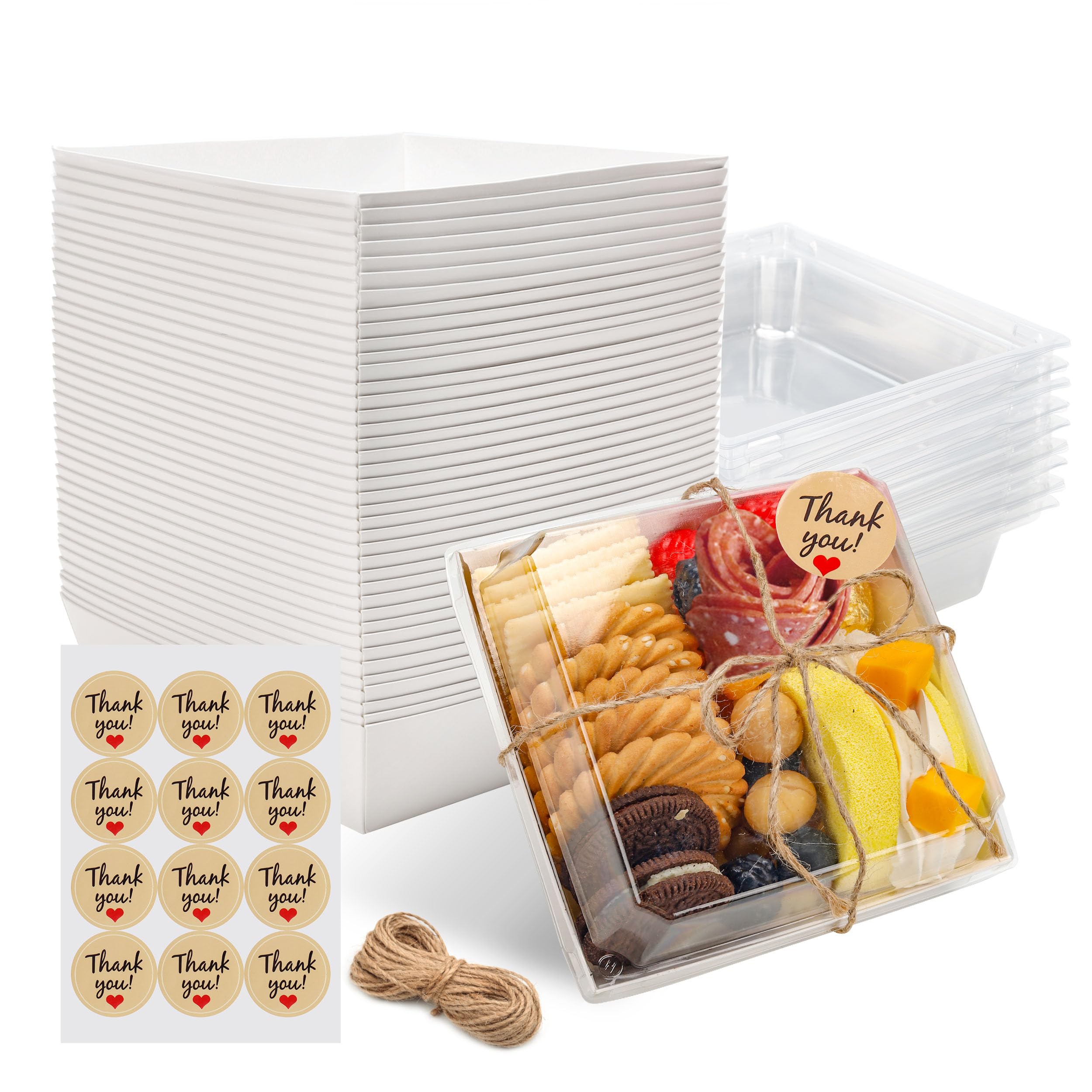 Disposable Charcuterie Boxes with Clear Lid, Food Boxes for Cold&Room Temperature Foods,Grease-Resistant Bakery Packaging for Pastry & Takeout Use 5.3x4.9x2.5INCH(50 Pack,Brown)