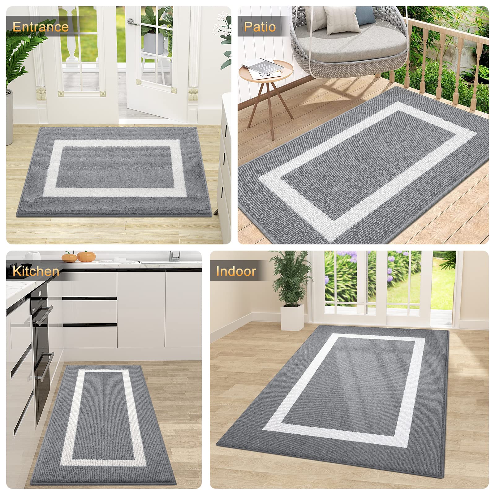 OLANLY Indoor Door Mat, 32x20, Non-Slip Absorbent Resist Dirt Entrance Mat, Washable Low-Profile Inside Entry Doormats for Entryway, Grey