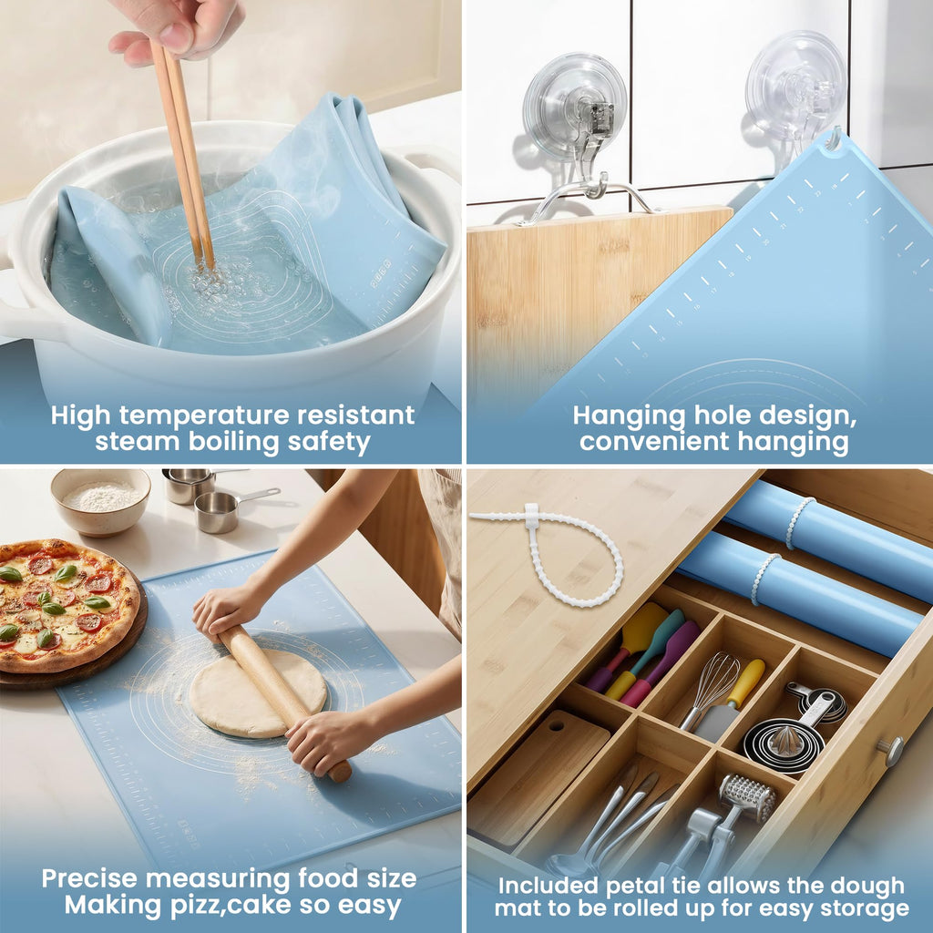 Silicone Baking Mat 28x20 Inches | Extra Thick Dough Rolling Mat with Measurements and Edge Heightening | Non-Stick Food Grade Pastry Mat for Pastry, Bread, Cookies, Pizza, Fondant & Pasta