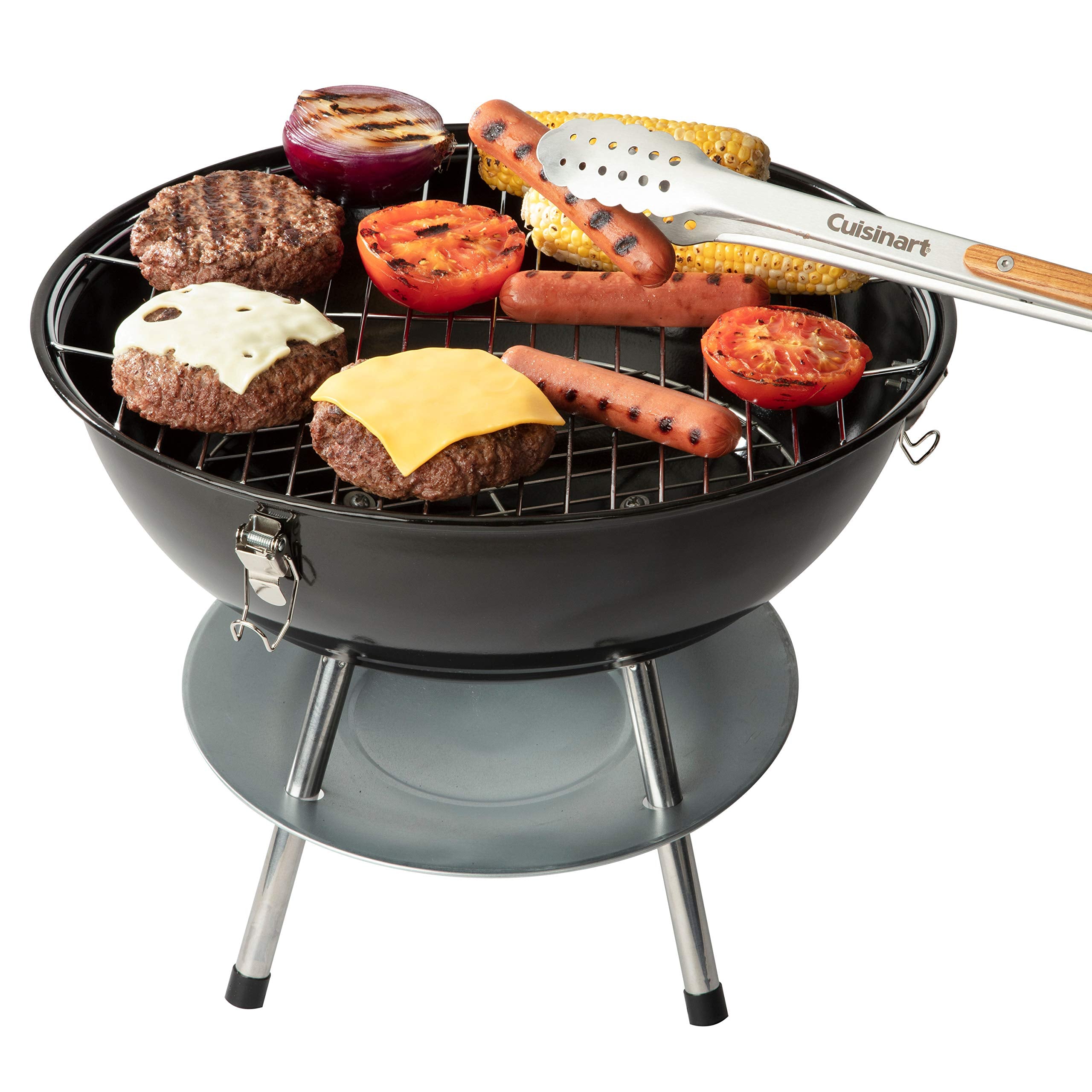 Cuisinart 14" Portable Charcoal Grill, Tabletop Outdoor Small Grill with Locking Lid and Dual Vents, Chrome Plated Travel Size BBQ Perfect for Camping, Tailgates, Cookouts, Red