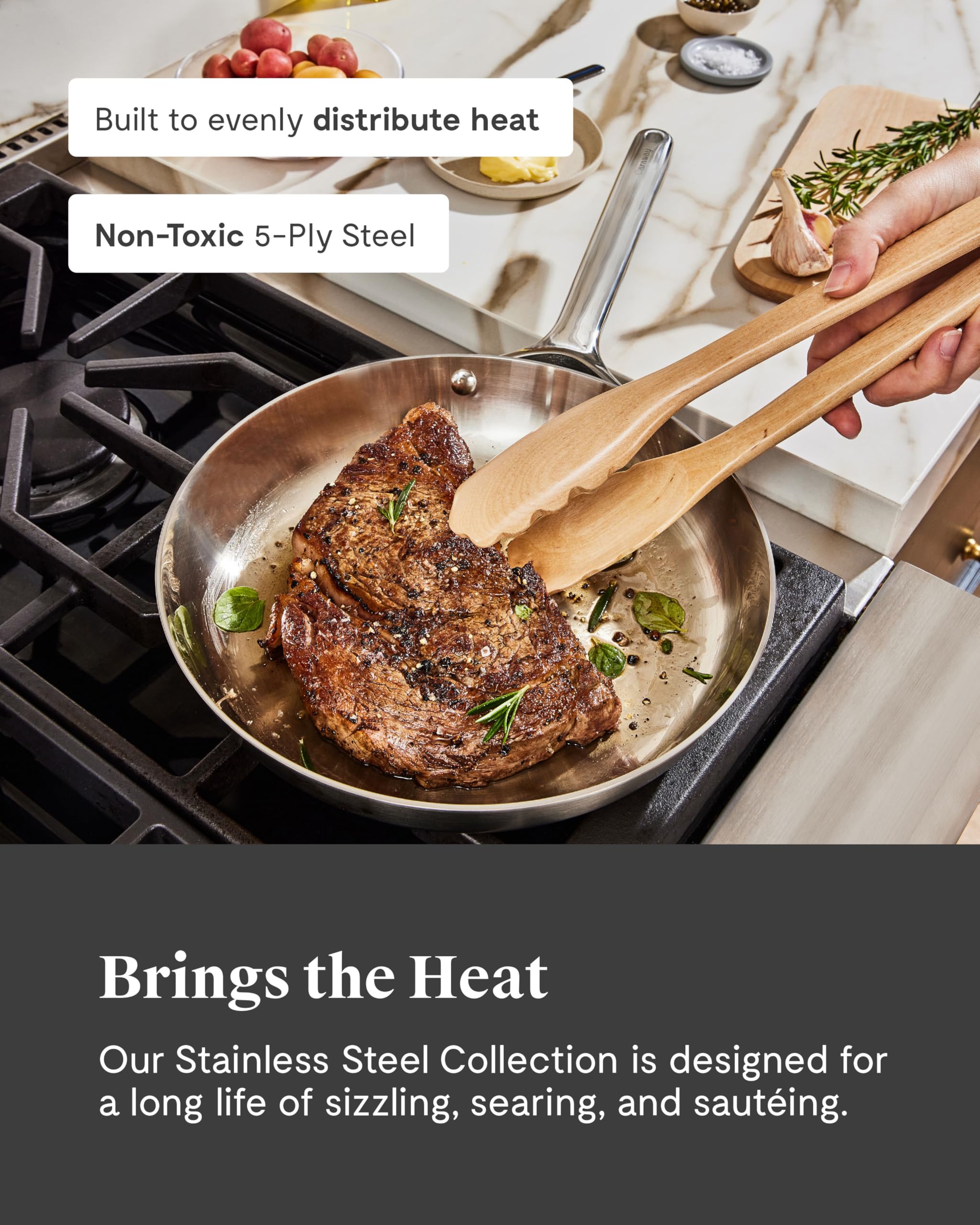 Caraway Stainless Steel Cookware Set – 12 Piece 5-Ply Stainless Steel Pots and Pans Set - Includes Fry, Sauce, Sauté Pan, Dutch Oven, and Space-Saving Storage - Non Toxic, PTFE & PFOA Free