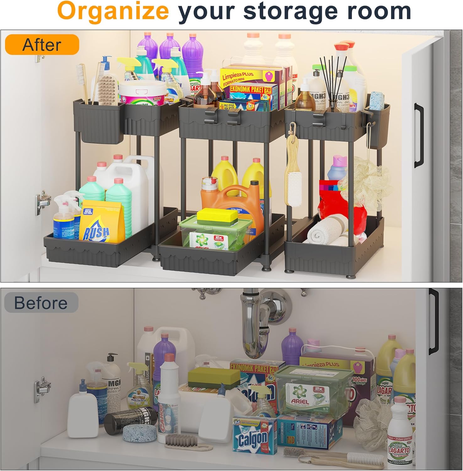 3 Pack Under Sink Organizer, 3 Pack Under Sink Organizers and Storage L-Shaped