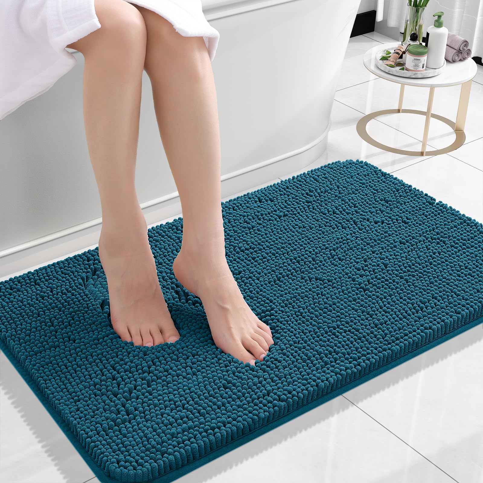 OLANLY Bathroom Rugs 30x20, Extra Soft Absorbent Chenille Bath Rugs, Rubber Backing Quick Dry, Machine Washable Bath Mats for Bathroom Floor, Tub and Shower, Home Decor Accessories, Grey