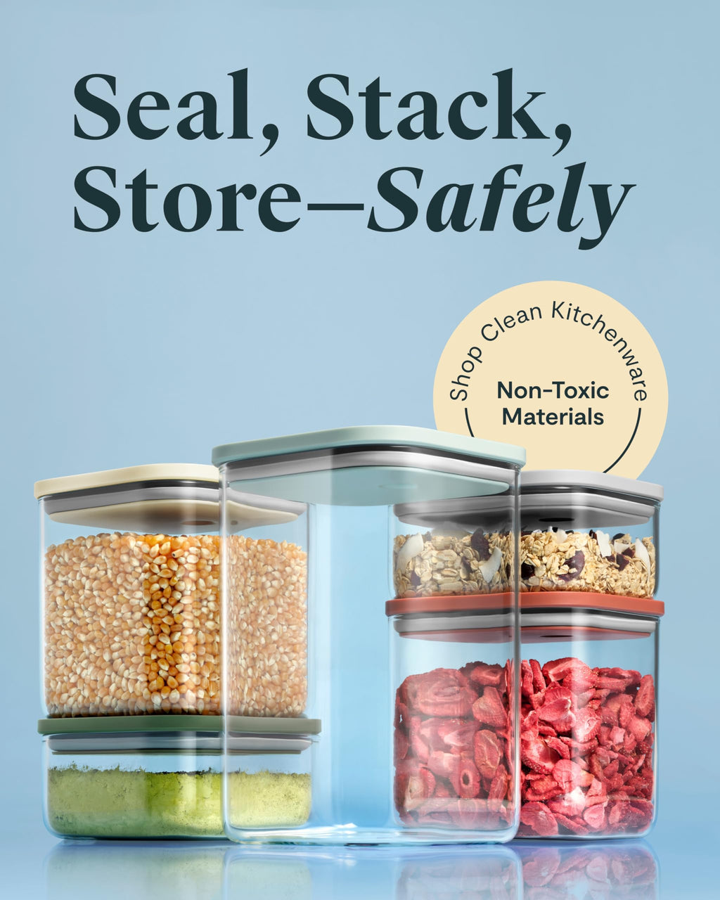 Caraway 13-Piece Glass Airtight Food Storage Containers with Lids – Non-Toxic, BPA-Free Kitchen Storage Containers – Stackable, Space-Saving Airtight Containers for Dry Goods and More - Navy