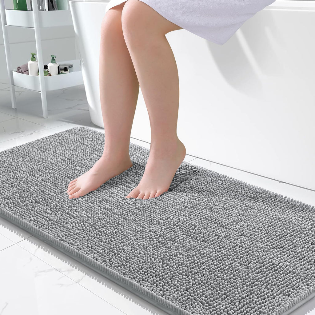 OLANLY Bathroom Rugs 30x20, Extra Soft Absorbent Chenille Bath Rugs, Rubber Backing Quick Dry, Machine Washable Bath Mats for Bathroom Floor, Tub and Shower, Home Decor Accessories, Grey