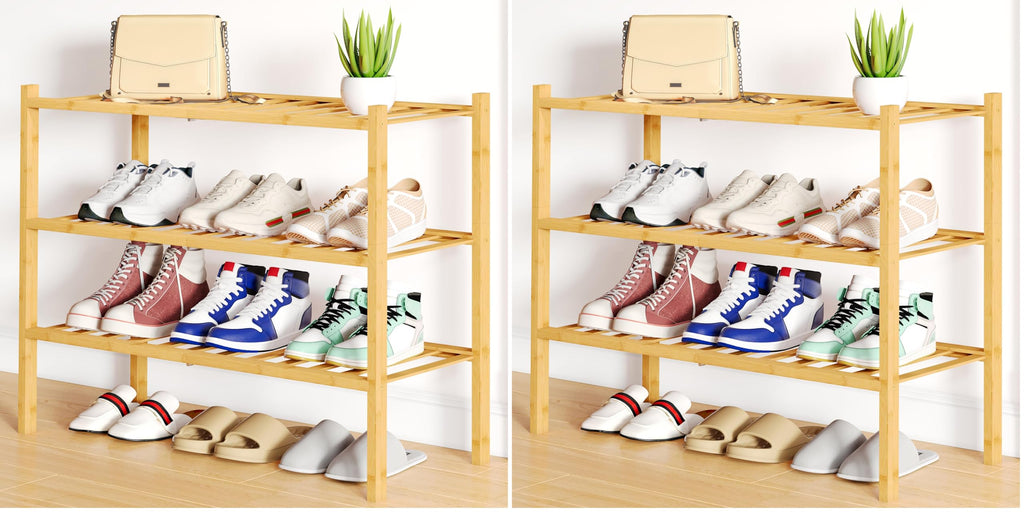 Smiry Shoe Rack, 3 Tier Bamboo Shoe Organizer, Stackable Free Standing Wooden Shoe Storage Shelf for Closet, Entryway, Front Door Entrance, Natural