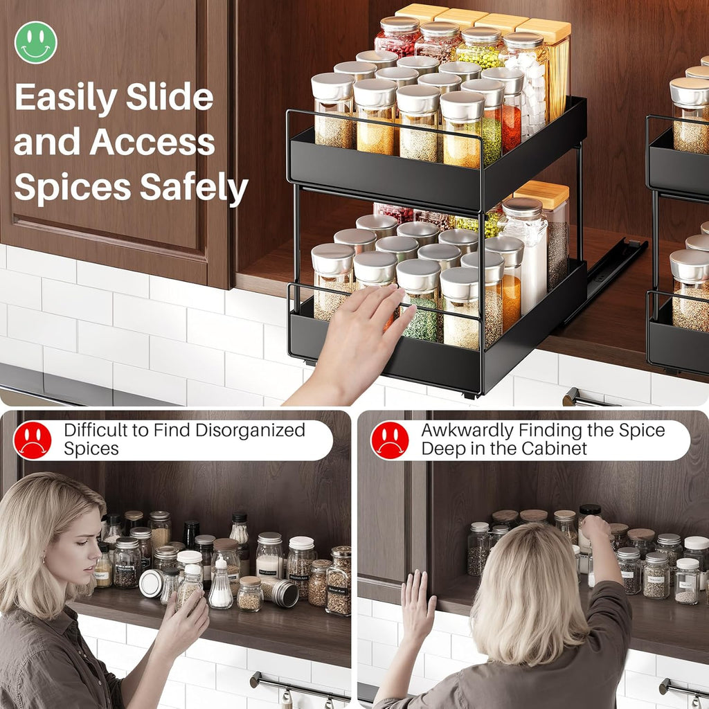 Pull Out Spice Rack Organizer for Large Upper Cabinet, Easy to Install, Drill-Free, Cabinet Requires- Clearance Height > 12 inch, Width>9 inch, Depth> 11 inch - (1 Pack), Dimensions 8.2"Wx10.2"Dx6.9"H