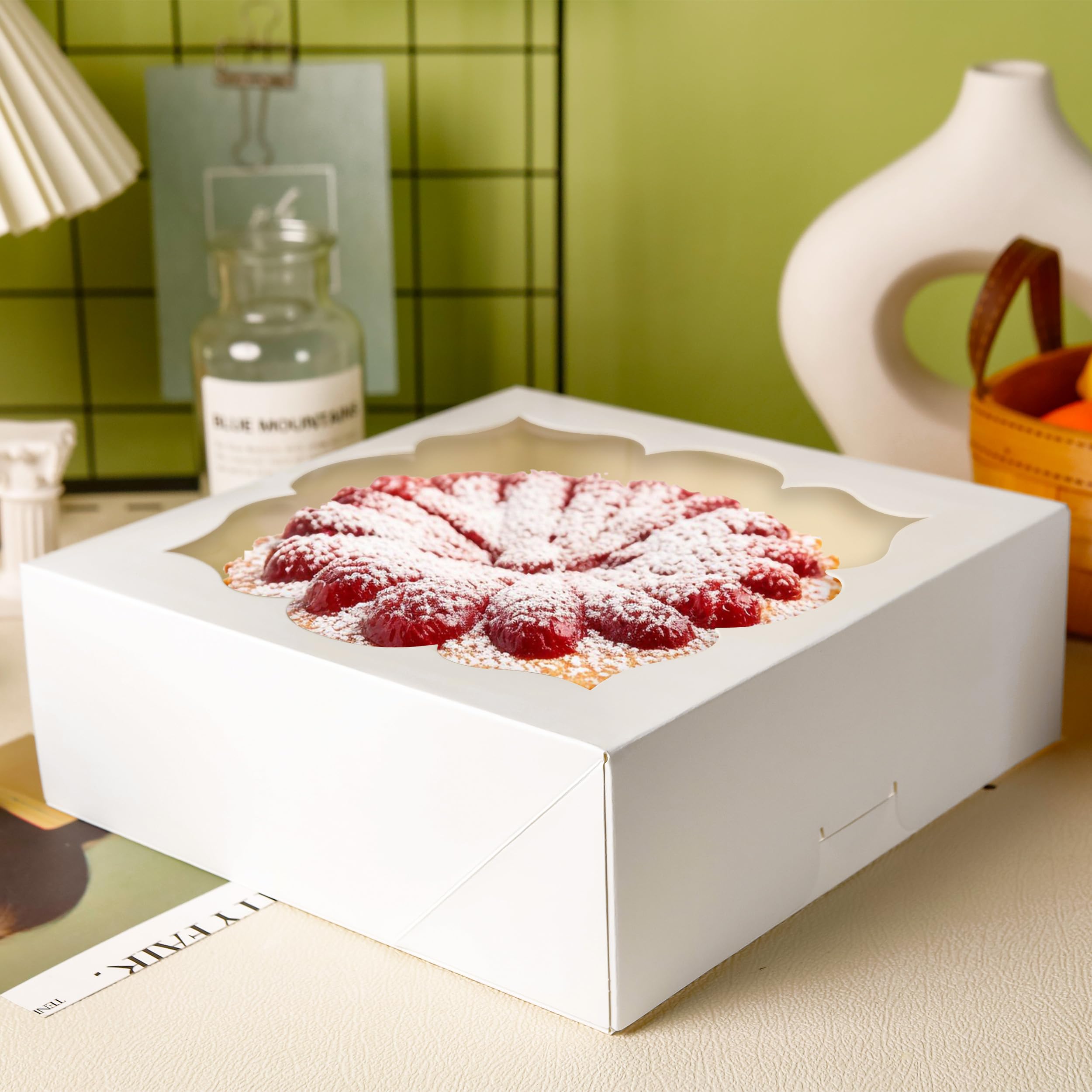 30 Pack Pie Boxes with Window 10x10x3 in Bakery Boxes Perfect for Pies, Cheesecake, Cookies, Muffins and Chocolate Covered Strawberries (Brown)