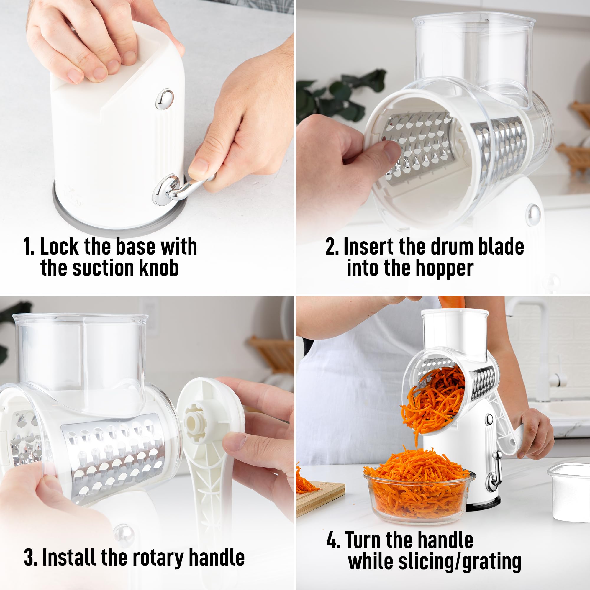 Zulay Kitchen Rotary Cheese Grater 5 Blade Cheese Shredder - Manual Hand Crank Cheese Grater With Reinforced Suction & 5 Interchangeable Drums - Easy to Use, Vegetable Chopper Round Mandoline Slicer