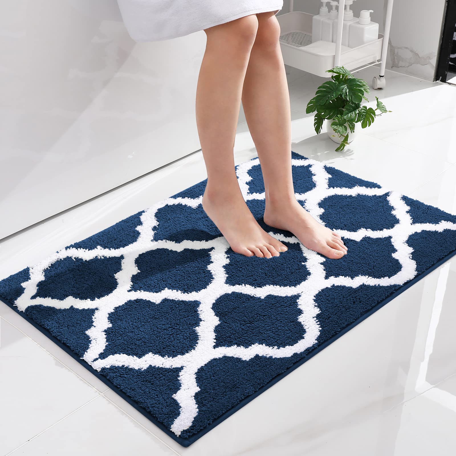 OLANLY Bathroom Rugs 24x16, Soft and Absorbent Microfiber Bath Rugs, Non-Slip Shaggy Shower Carpet, Machine Wash Dry, Bath Mats for Bathroom Floor, Tub and Shower, Grey