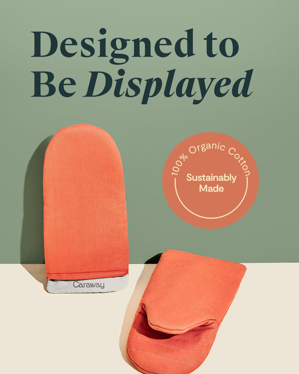 Caraway Oven Mitts - 100% Organic Cotton Oven Mitt - Double-Layer & Stain-Resistant Stitching - Safe Handling of Hot Kitchenware - Set of 2 - Cream