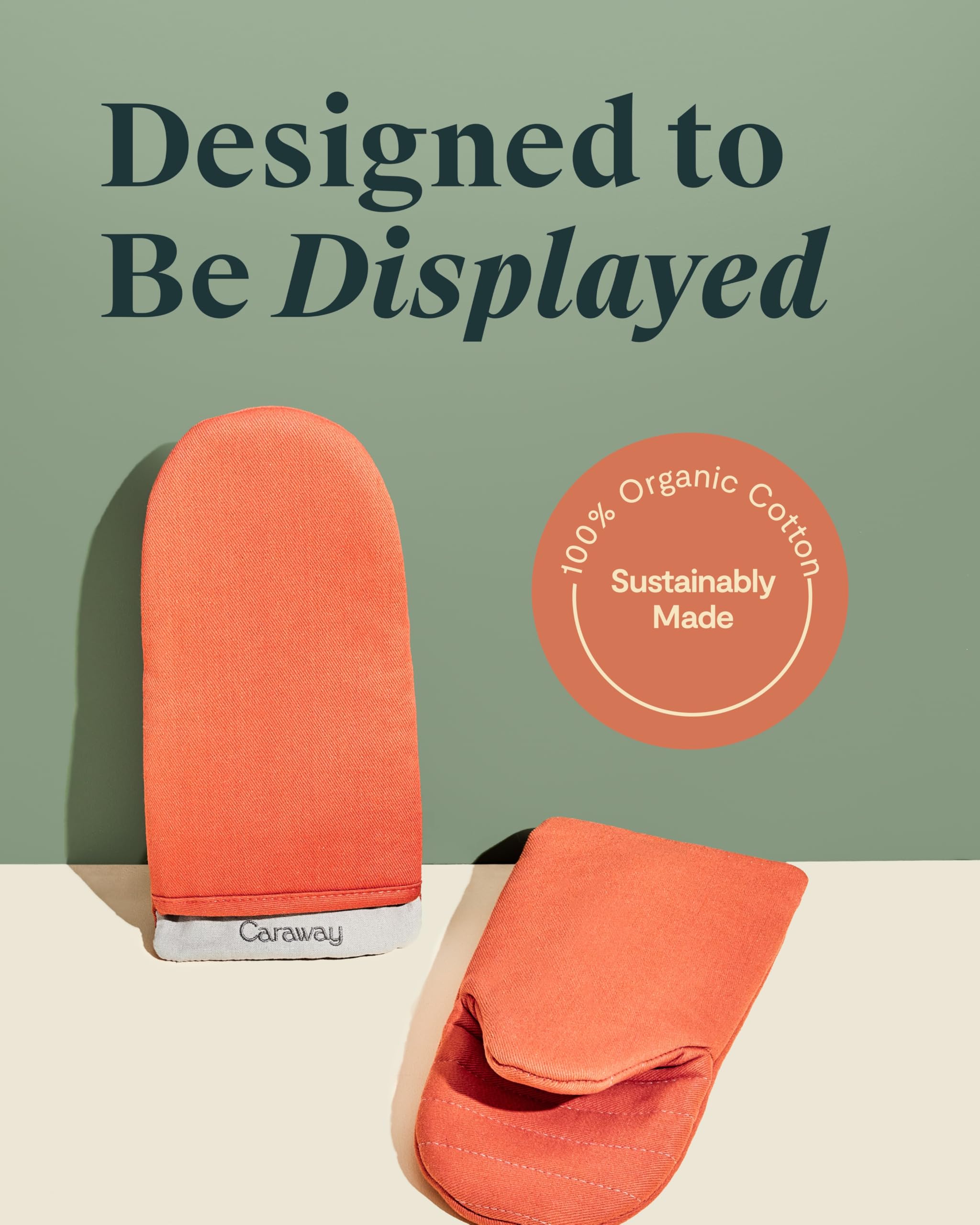 Caraway Oven Mitts - 100% Organic Cotton Oven Mitt - Double-Layer & Stain-Resistant Stitching - Safe Handling of Hot Kitchenware - Set of 2 - Cream