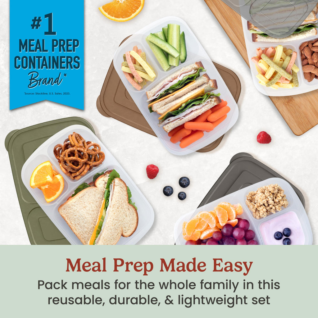 Bentgo Easyboxes - Original Stackable Lunch Boxes - Reusable 3-Compartment Food Containers for Kids and Adults - Bento Lunch Box for Meal Prep, School, & Work - BPA Free, Set of 4 (Classic)