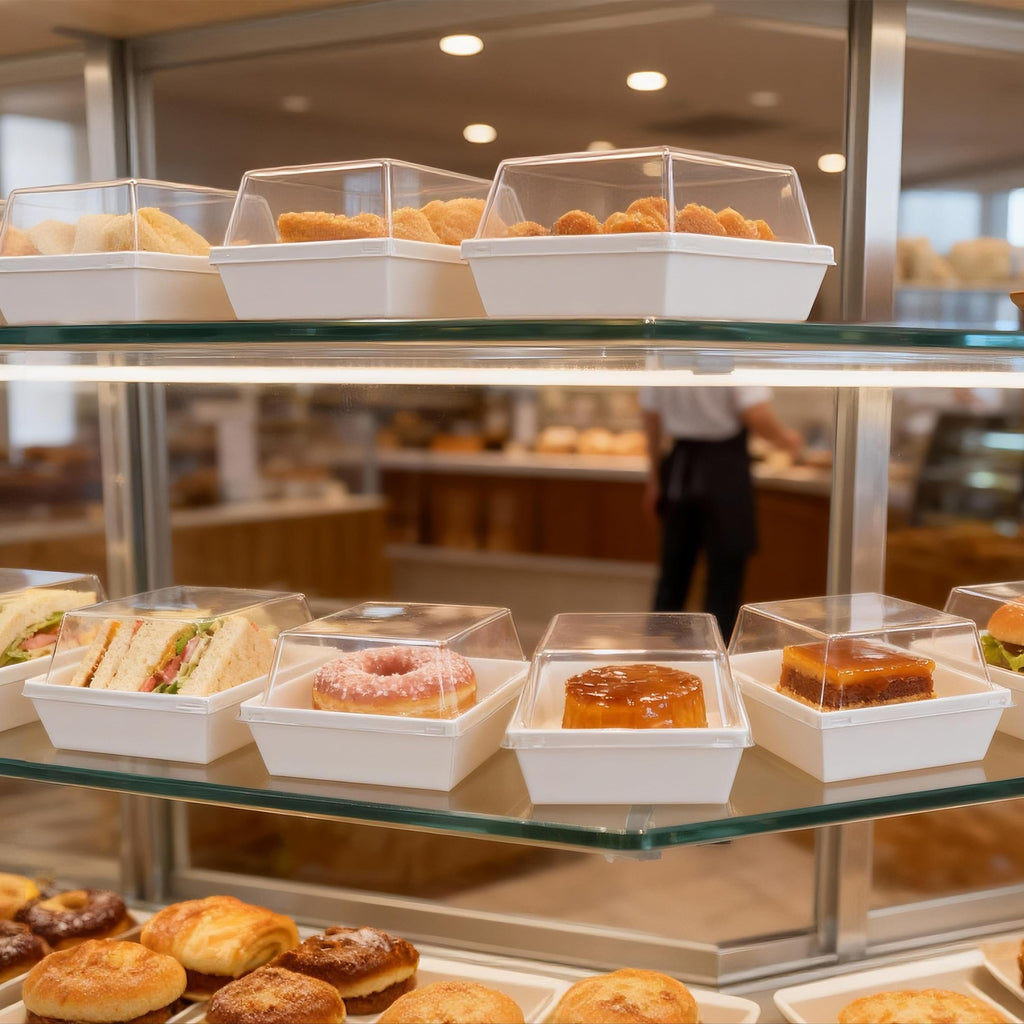 Disposable Charcuterie Boxes with Clear Lid, Food Boxes for Cold&Room Temperature Foods,Grease-Resistant Bakery Packaging for Pastry & Takeout Use 5.3x4.9x2.5INCH(50 Pack,Brown)
