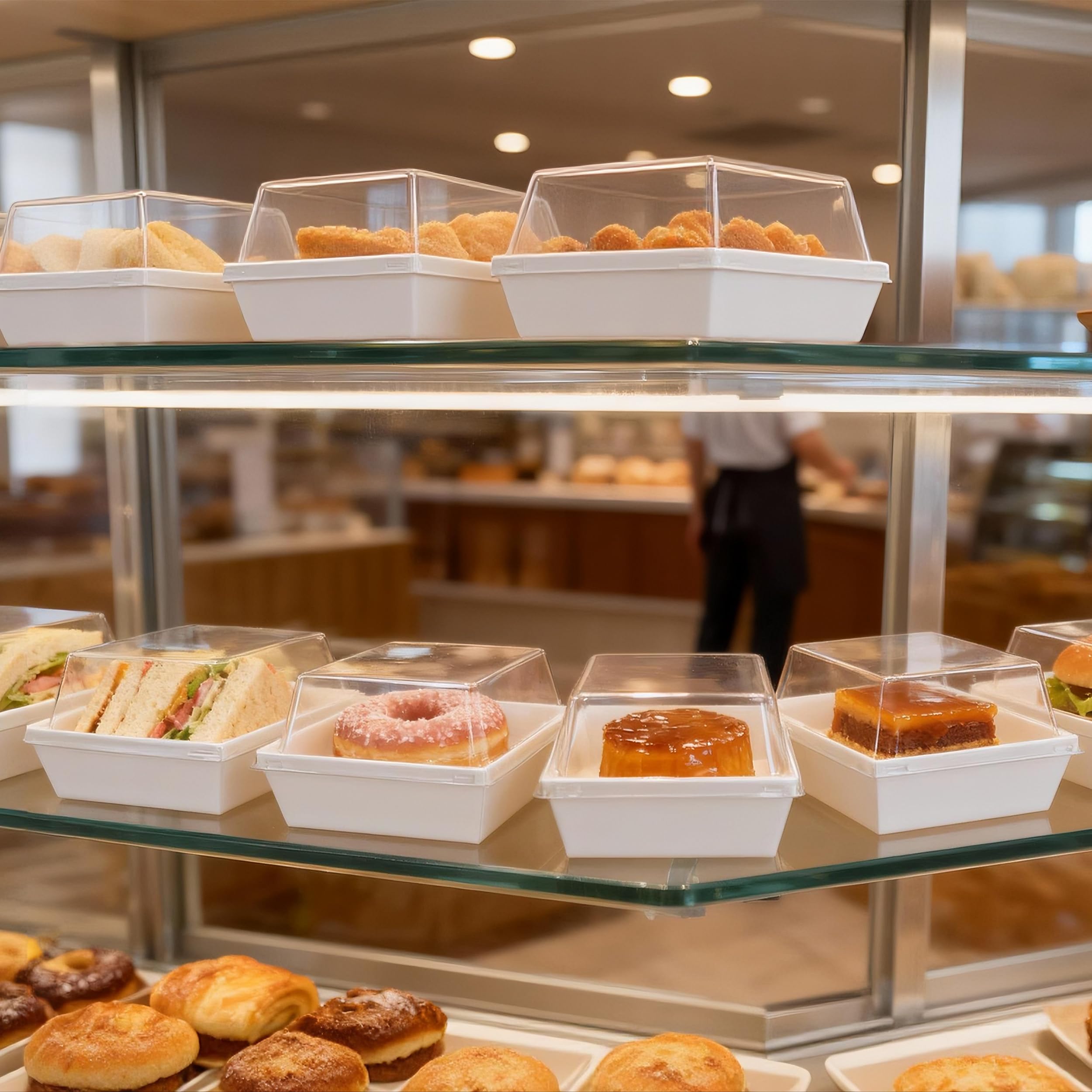 Disposable Charcuterie Boxes with Clear Lid, Food Boxes for Cold&Room Temperature Foods,Grease-Resistant Bakery Packaging for Pastry & Takeout Use 5.3x4.9x2.5INCH(50 Pack,Brown)