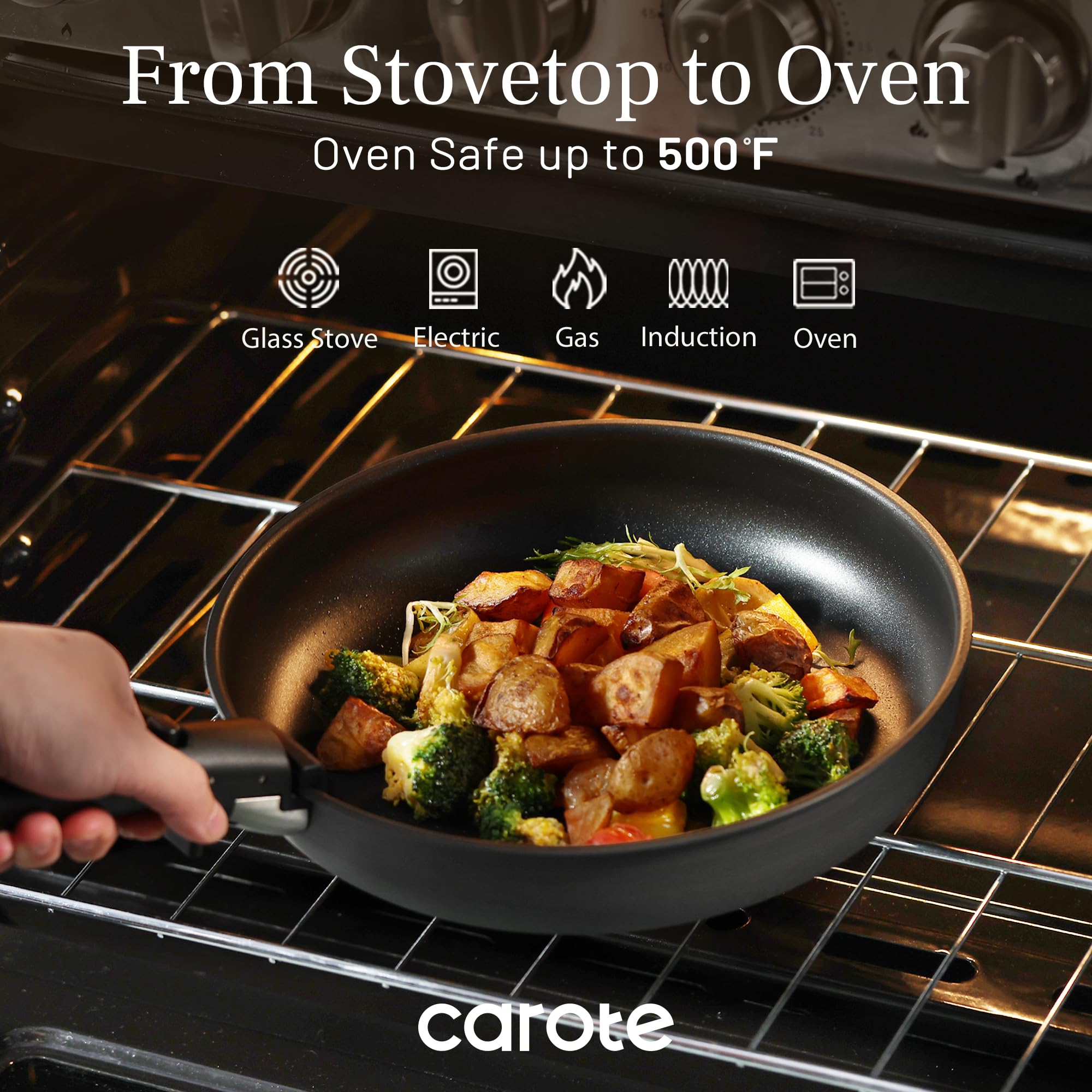 CAROTE 17pcs Pots and Pans Set, Nonstick Cookware Set Detachable Handle, Induction Kitchen Cookware Sets Non Stick with Removable Handle, RV Cookware Set, Oven Safe