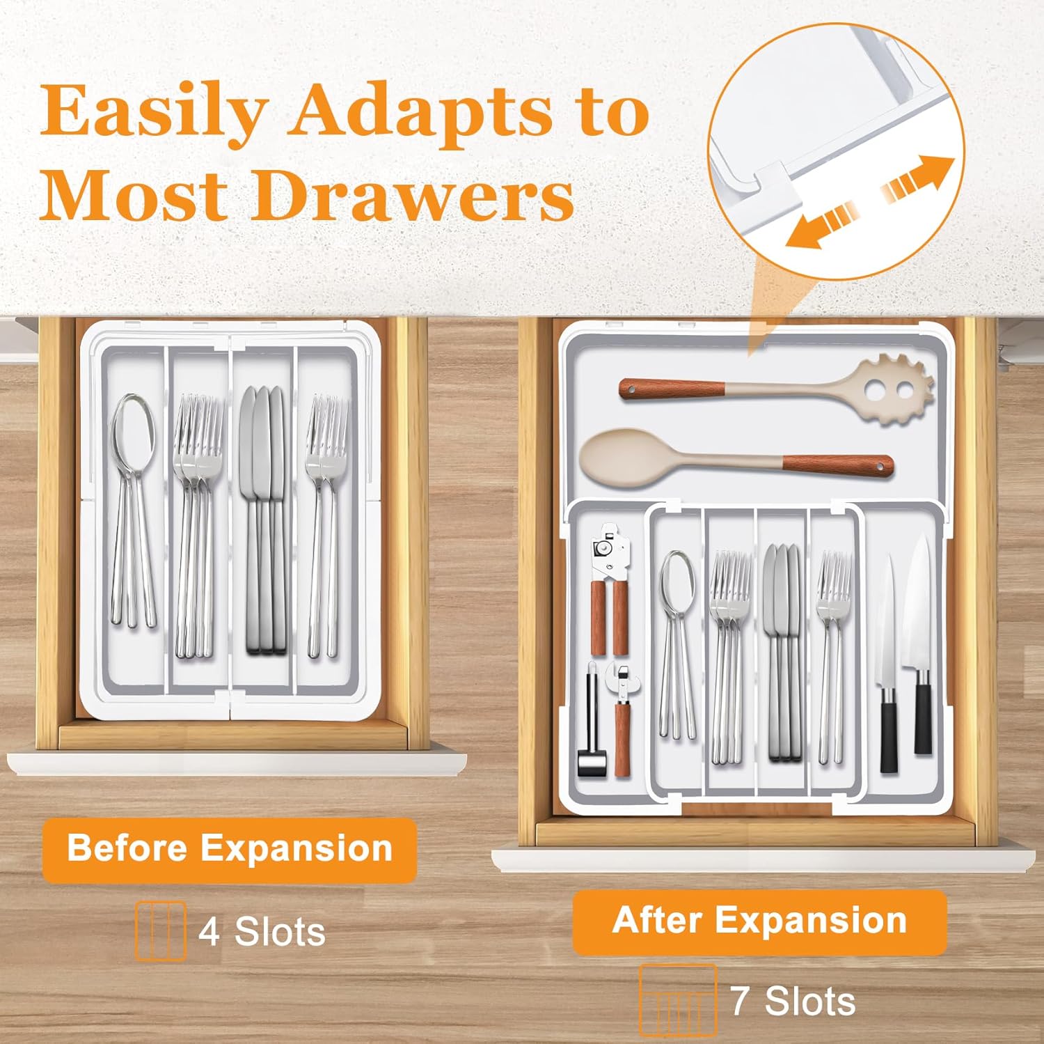 Homecor Silverware Drawer Organizer Utensil Drawer Organizer for Kitchen White