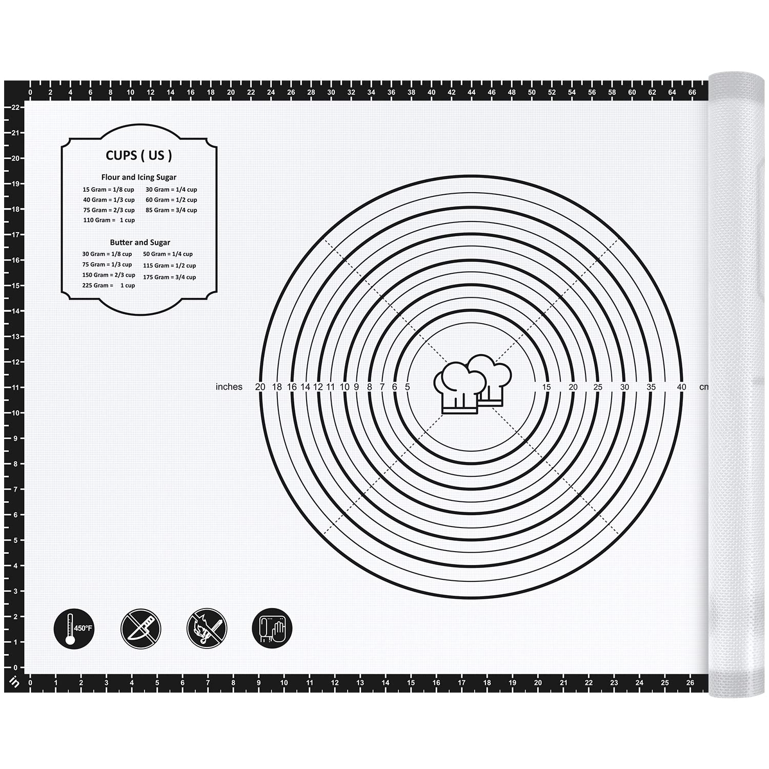 26x16 Inch Extra Thick Silicone Baking Mat with Measurements, Non-slip and Reusable - For Cookies, Bread, Pastry