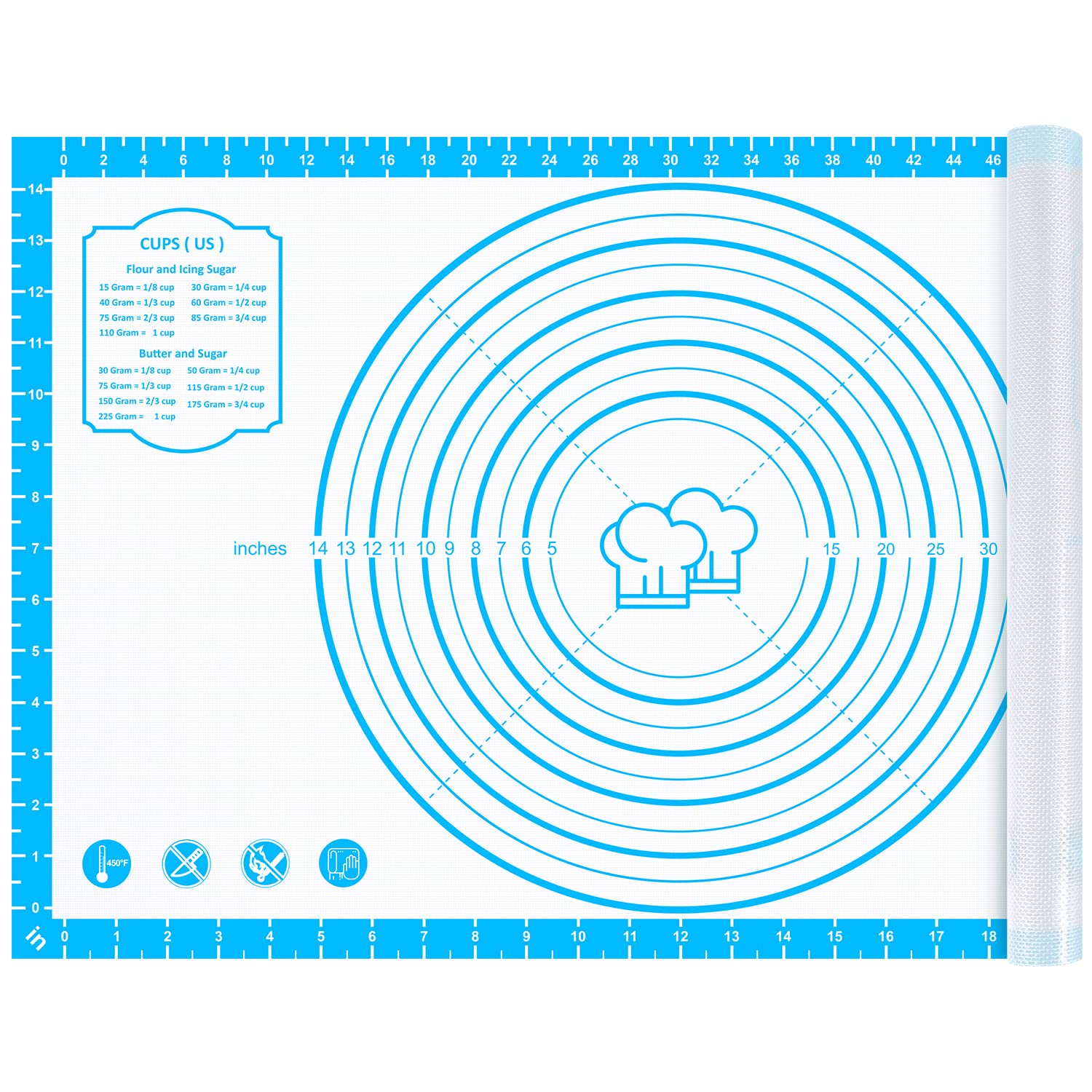 26x16 Inch Extra Thick Silicone Baking Mat with Measurements, Non-slip and Reusable - For Cookies, Bread, Pastry