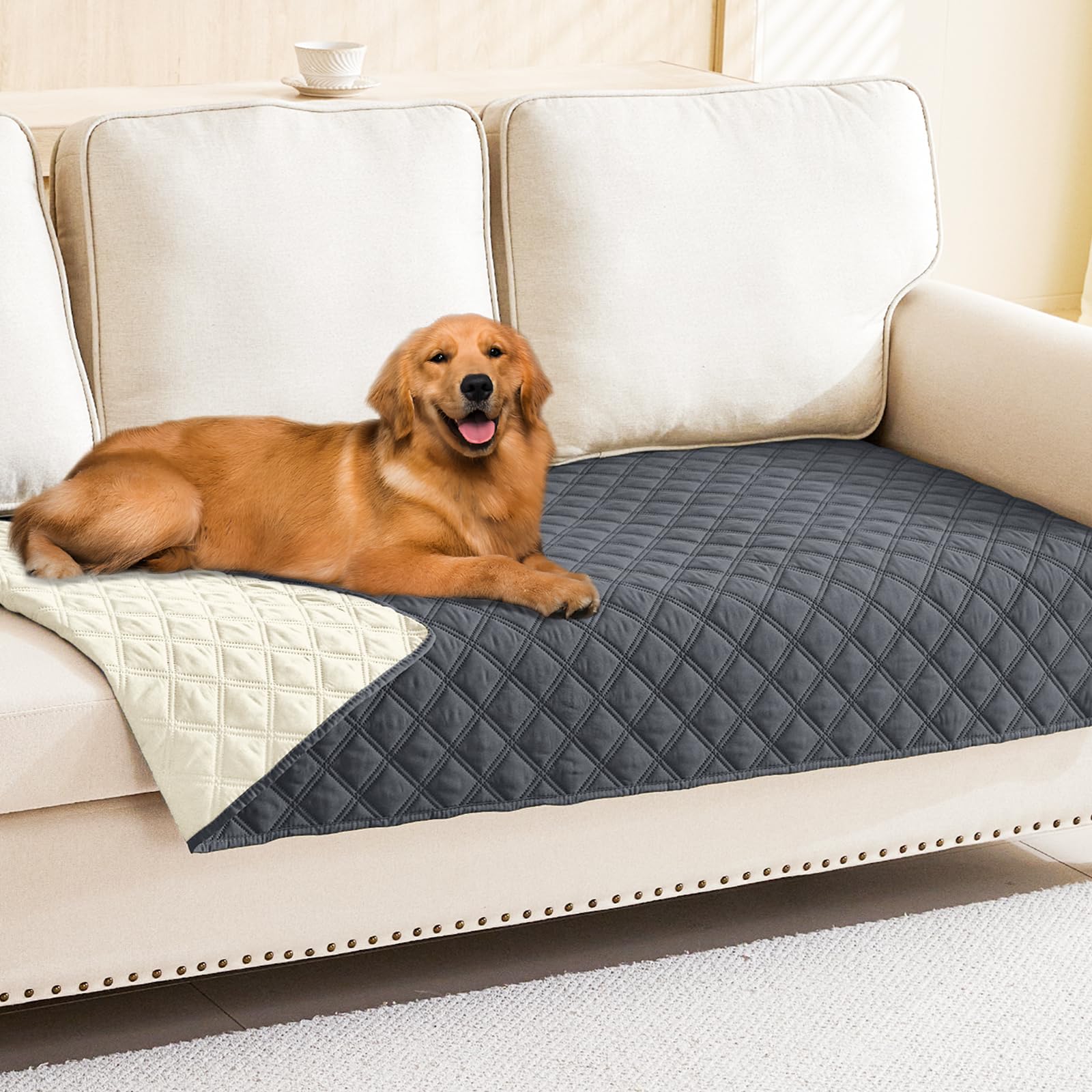 Smiry Waterproof Couch Covers for Dogs Washable, Reversible Pet Couch Covers for 3 Cushion Sofa Pet Friendly, Soft Sofa Furniture Protector for Dogs Cat Kids, Checkered (30"x70", Grey/Dark Grey)