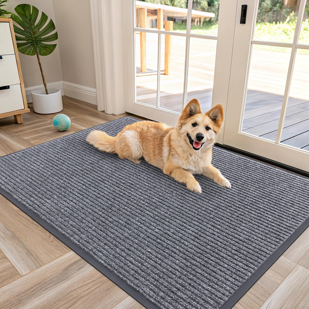 OLANLY Front Door Mat Indoor Outdoor Entrance, Waterproof Heavy Duty Doormat, Fade Resistant, Low Profile, Easy Clean Patio Porch Welcome Floor Mats for Entry, 29.5x17, Grey