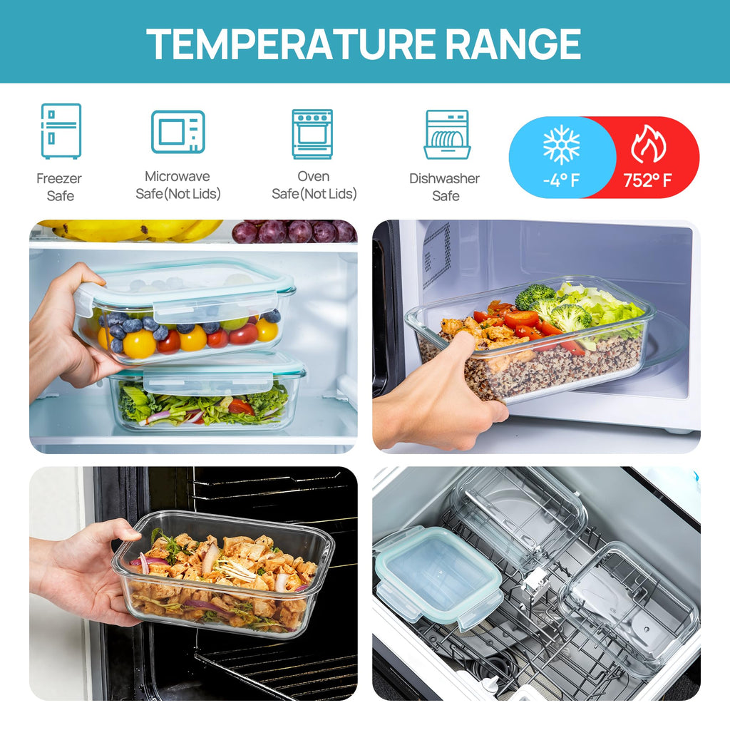 Vtopmart 2Pack 1860ml/63oz Large Glass Storage Containers with Lids, Meal Prep Food Container Set with Snap Airtight Lid for Baking, Microwave, Oven, Leak Proof, for Freezer, Dishwasher, Grey