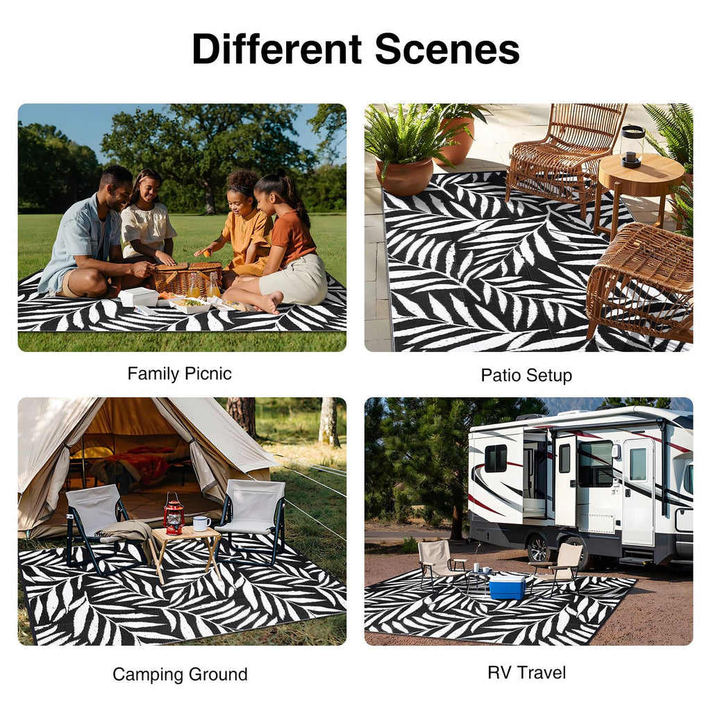 OLANLY Waterproof Outdoor Rug 5x8 ft, Reversible Outdoor Plastic Straw Rug with Leaf Pattern, RV Mat, Indoor Outdoor Carpet for Patio, Camping, Balcony, Deck, Backyard, Grey & White