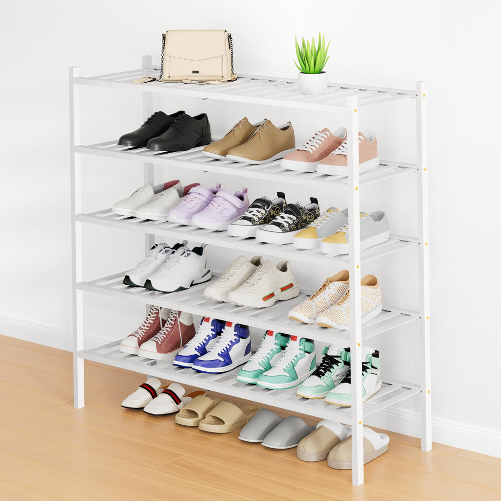 Smiry Shoe Rack, 3 Tier Bamboo Shoe Organizer, Stackable Free Standing Wooden Shoe Storage Shelf for Closet, Entryway, Front Door Entrance, Natural