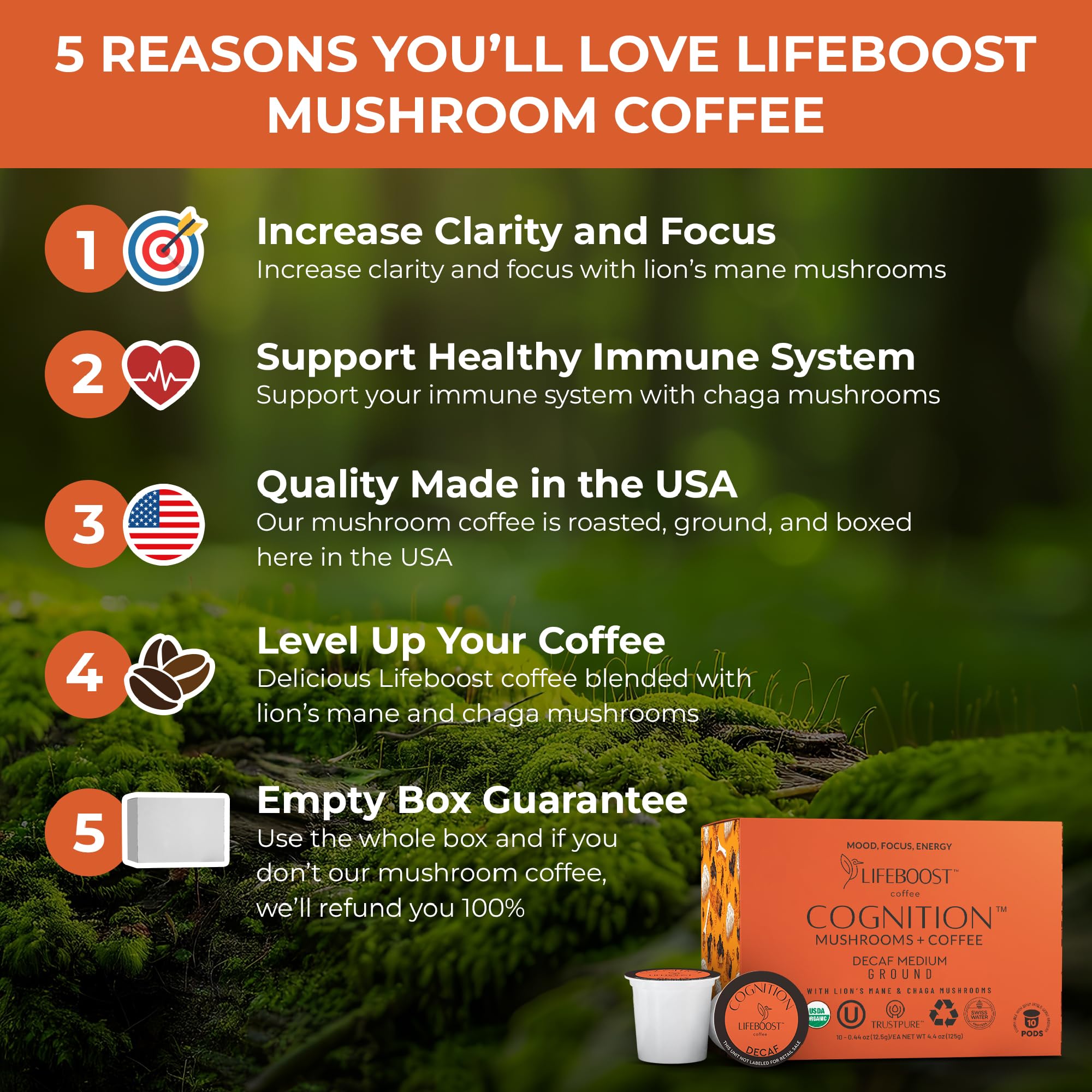 Lifeboost Medium Roast Low Acid Coffee K Cups - Single Origin Mold Free Non-GMO Organic Coffee Pods - Compatible with Keurig & Keurig 2 Machines - 10 Count